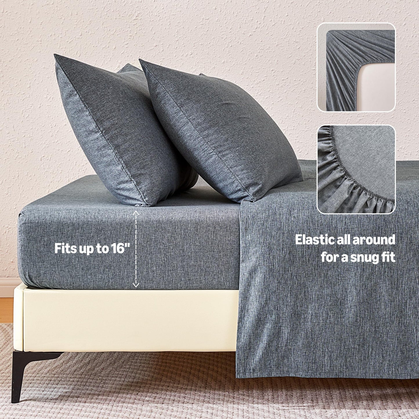 Amazon Basics Sheet Set Cationic 4-Piece Bedding Set, Wrinkle Free and Easy Fit, Easy Care Bedding with 1 Deep Pocket Fitted Sheet, 1 Flat Sheet, and 1 Pillowcases, King, Dark Gray