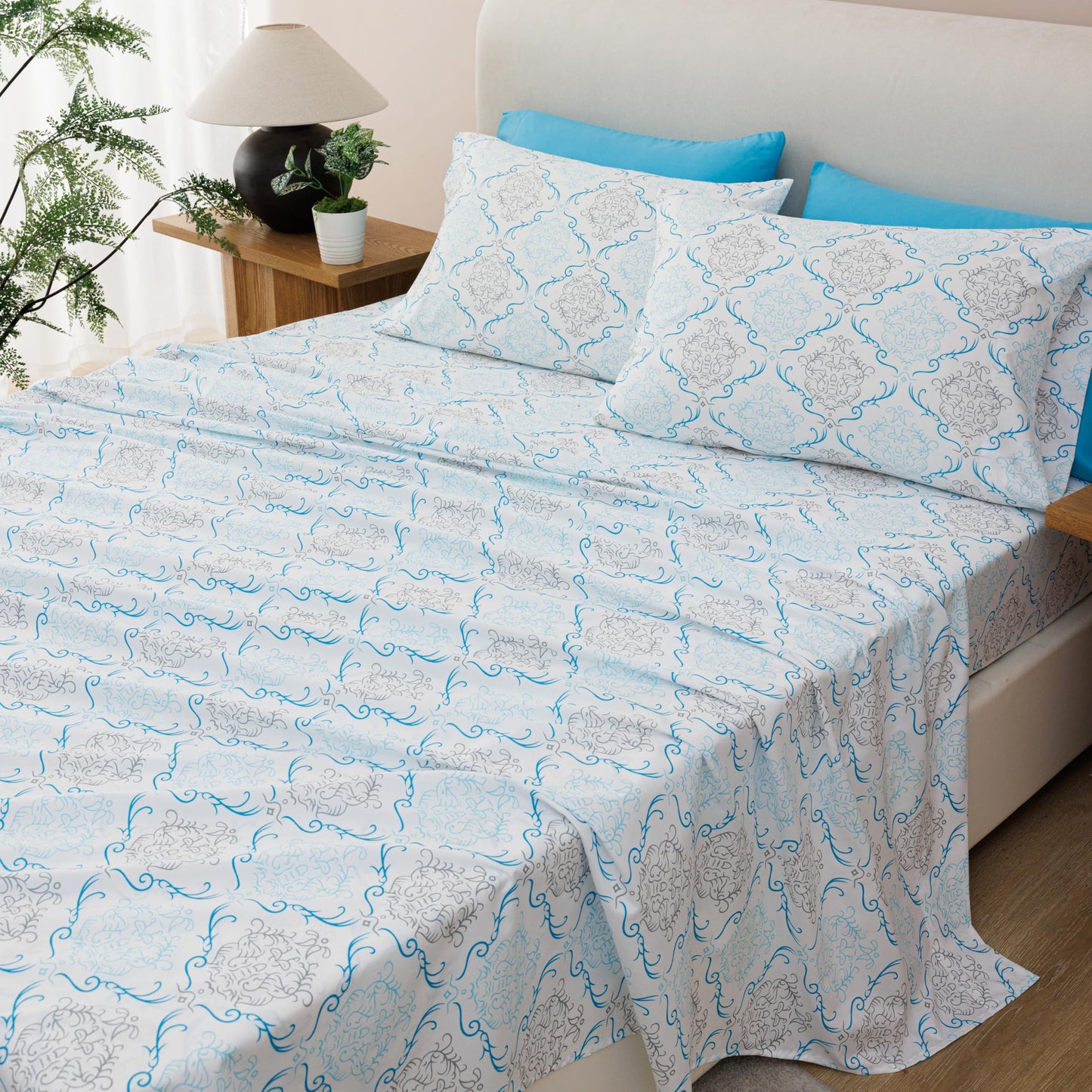 Spirit Linen home 6-Piece King Size Bed Sheet Set - Deep Pocket, Medallion Pattern, Soft and Breathable Bed Sheets, Microfiber Material, Includes 1 Fitted, 1 Flat, 4 Pillowcases - Turquoise Medallion