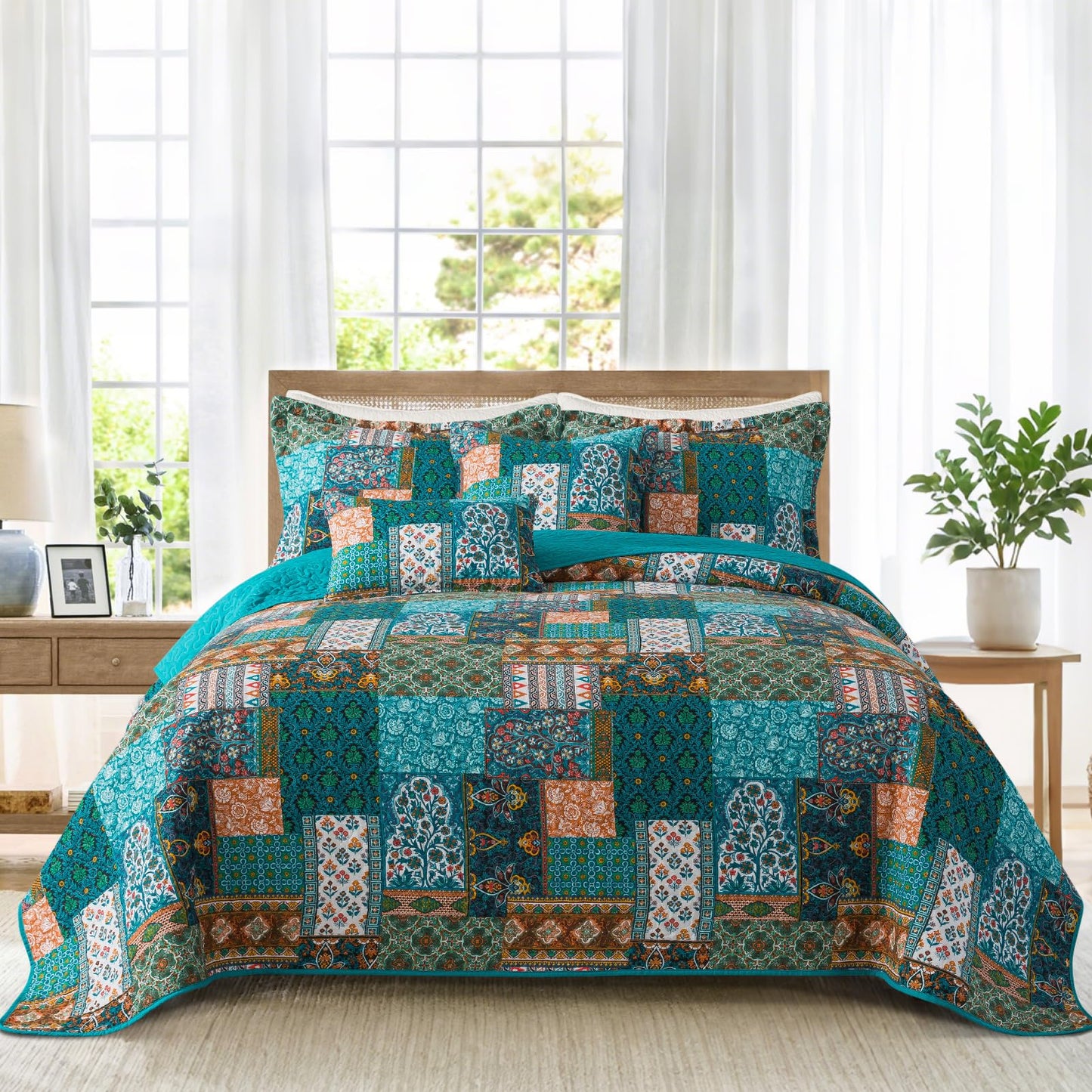 BEDIFANY Cotton Queen Size Quilt Set, Lightweight Bedspread Queen Coverlet, Soft Farmhouse Quilt Bedding Sets for Bed Decorations All Seasons (3 Pieces, Green)