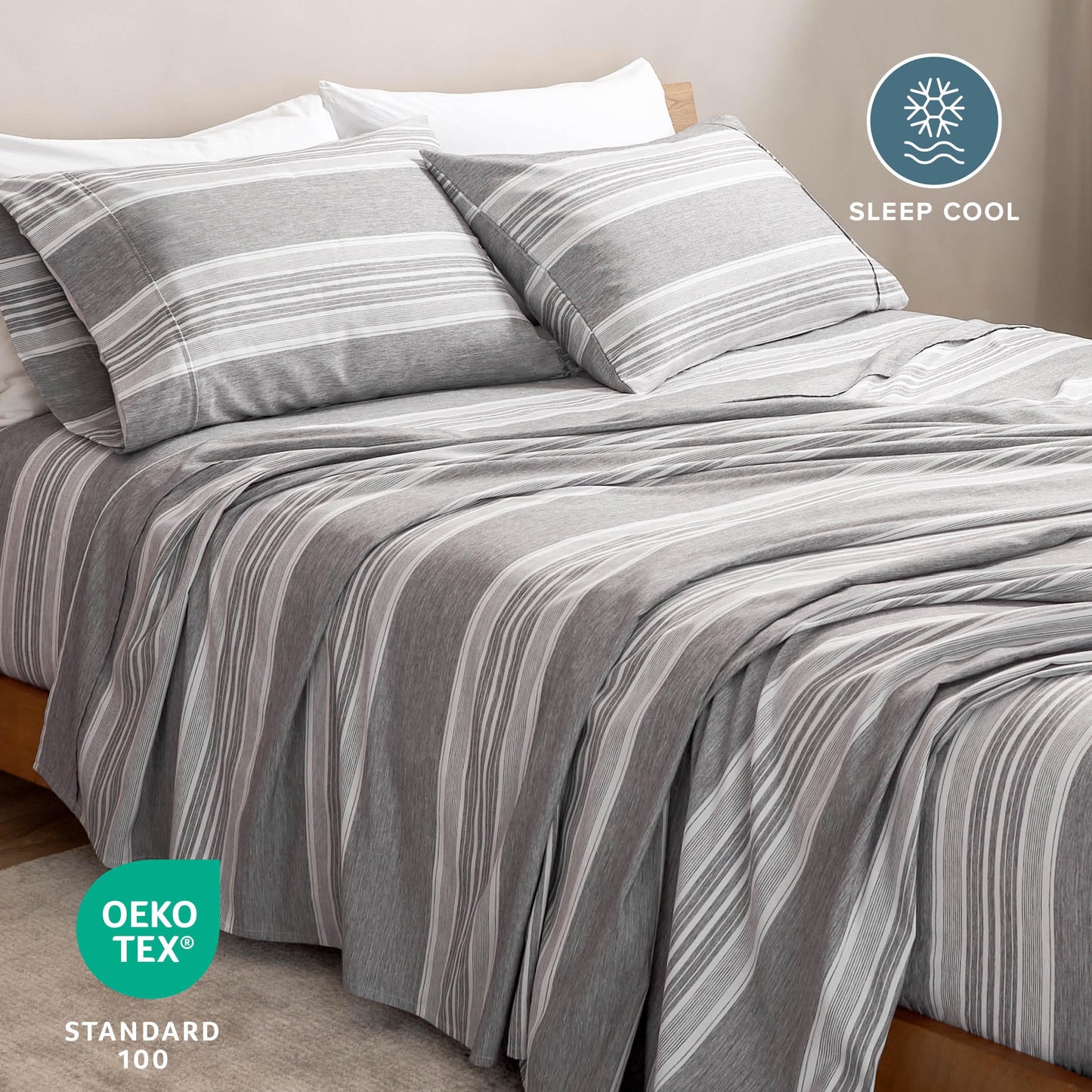 Bare Home Queen Sheet Set - Luxury 1800 Ultra-Soft Microfiber Bed Sheets - Double Brushed - Deep Pockets - Easy Fit - 4 Piece Set - Bed Sheets & Pillowcases (Queen, Heathered Charcoal - Stripe)