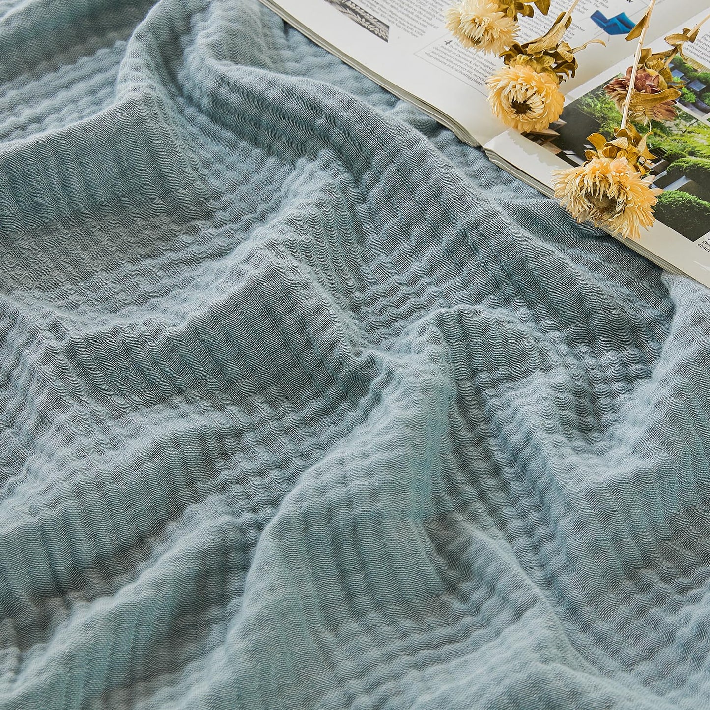 EMME Cotton Muslin Large Throw Blanket Couch Breathable Gauze Soft Lightweight Bed Blankets Adults (Heather Teal, 50"x70")
