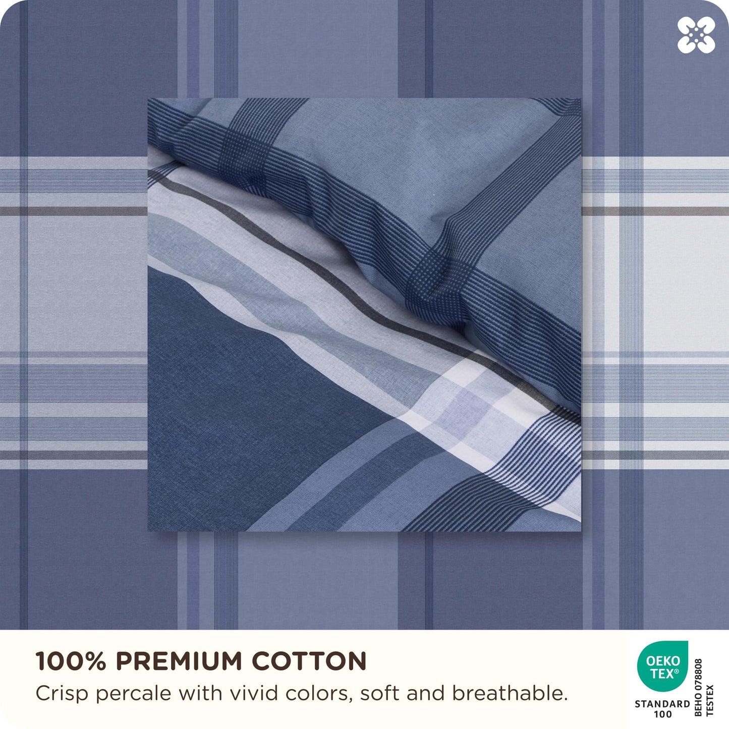Bedsure Plaid Duvet Cover Queen Size - 100% Cotton Reversible Classic Navy Checkered Pattern Duvet Cover Set, 3 Pieces Soft & Breathable PureWoven Bedding Set with 2 Pillow Shams (Navy Plaid 90"x90")