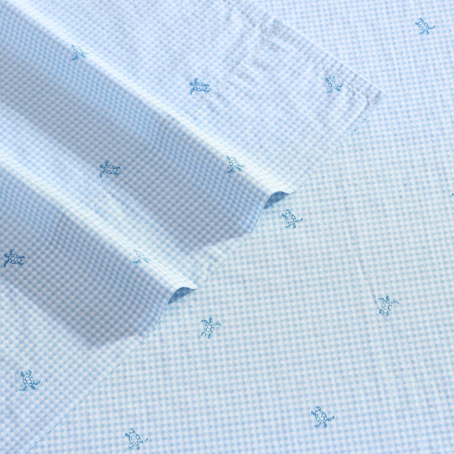 Laura Ashley - King Sheets, Cotton Percale Bedding Set, Lightweight & Breathable Home Decor (Turtle Gingham Blue, King)