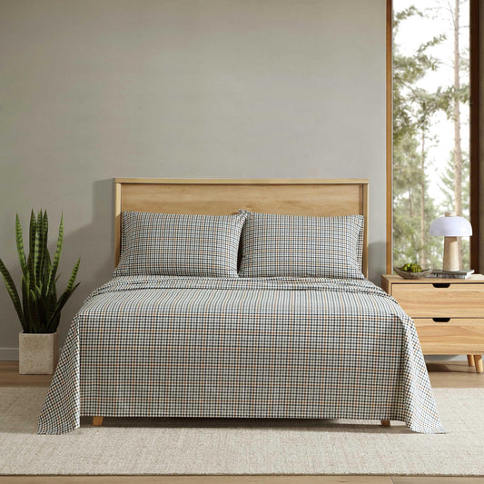 Eddie Bauer - Twin Sheet Set, Crisp & Cooling Sheets w/a Naturally Smooth Cotton Percale Lightweight Feel - Matching Pillowcase & Deep Pocket Fitted Sheet (Griffin Plaid Beige)