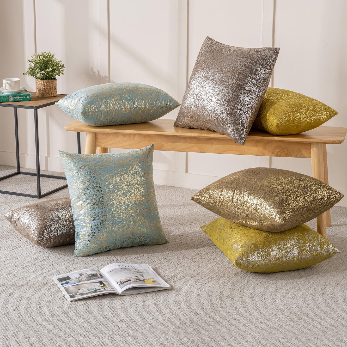 JELLYMONI Sparkling Decorative Pillow Covers Set of 2, Gold Glitter Throw Pillows Cover 20 x 20 Inch for Living Room Bed Sofa Couch, Morden Home Luxury Decor(20x20in,Gold Brown)