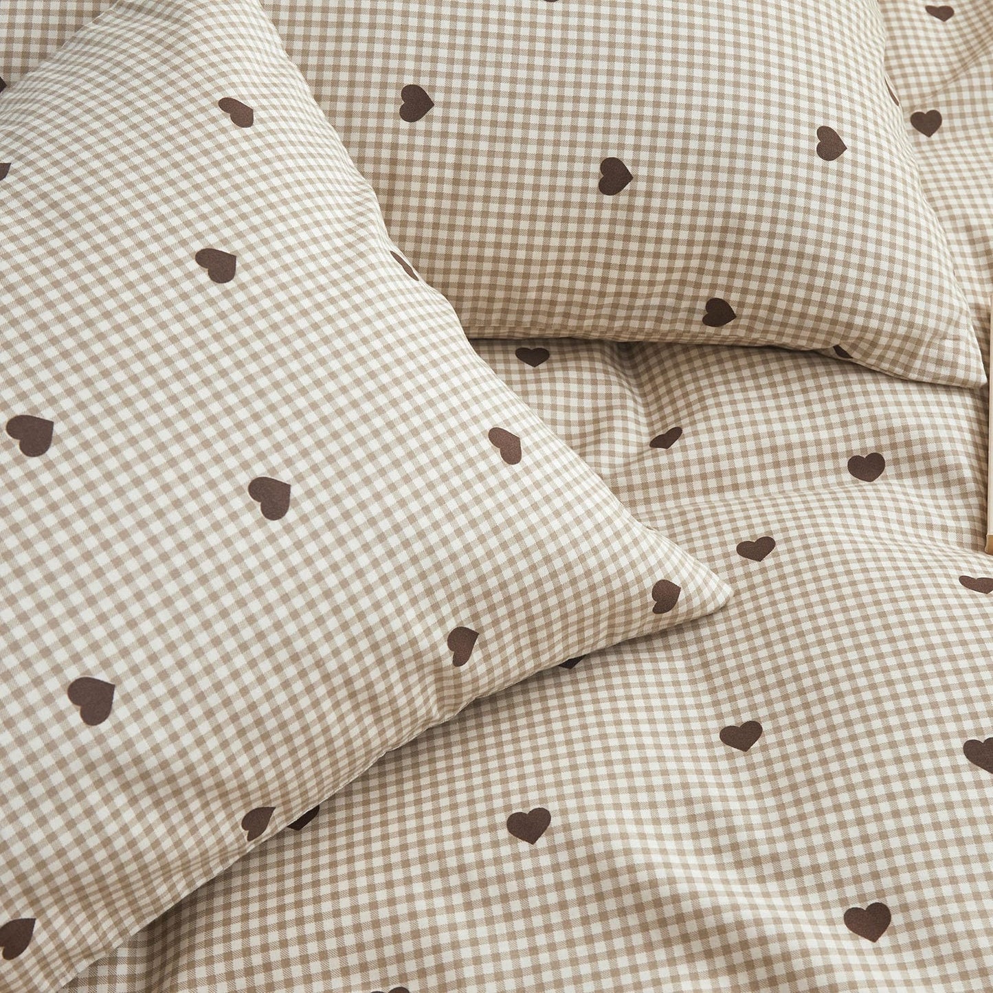 AMZTOP King Duvet Cover Set - Brown Plaid Gingham Comforter Cover with Zipper Closure - 3 Pieces, Includes 1 Duvet Cover& 2 Pillowcases, 100% Cotton King Size Bedding Sets for Teen Girls