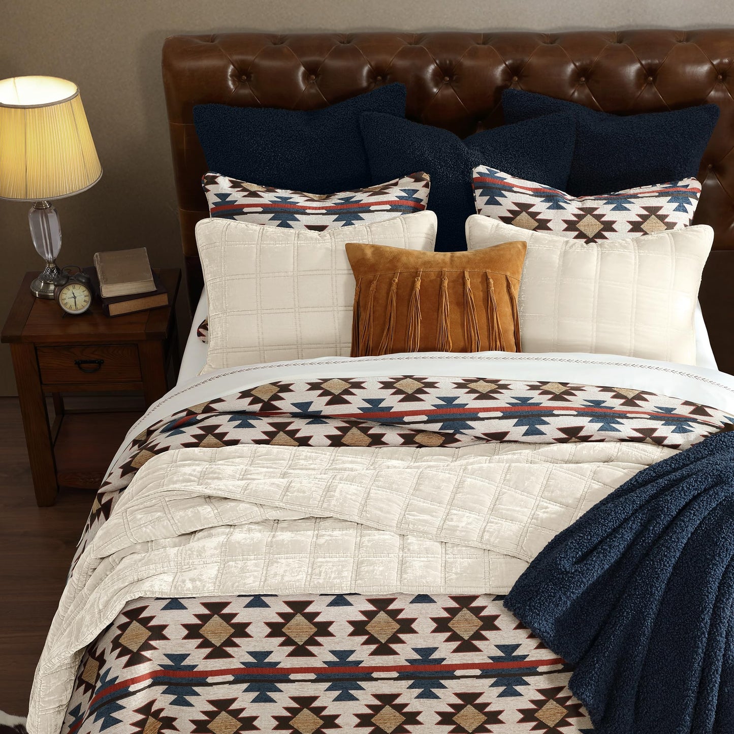 Paseo Road Tasha Polizzi Mariella Western Bedding, 2 Piece Duvet Cover Set, Twin Size, Chenille Red Blue Brown Aztec Bedding Set, Southwestern Tribal Bedding with Pillow Sham