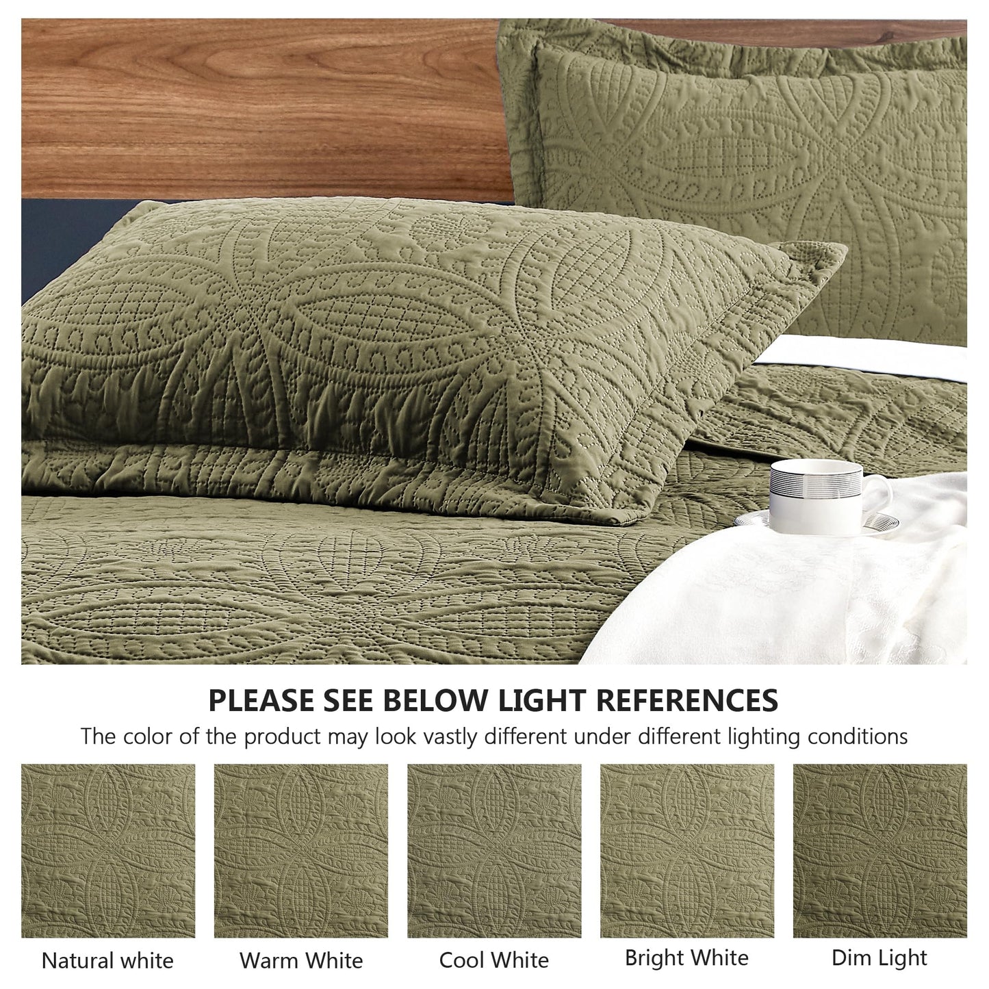 Love's cabin California King Size Quilt Bedding Set Green Bedspreads - Cal King Summer Lightweight Bedspread Comforter - Coin Pattern Coverlet for All Season - 3 Pieces (1 Quilt, 2 Pillow Shams)