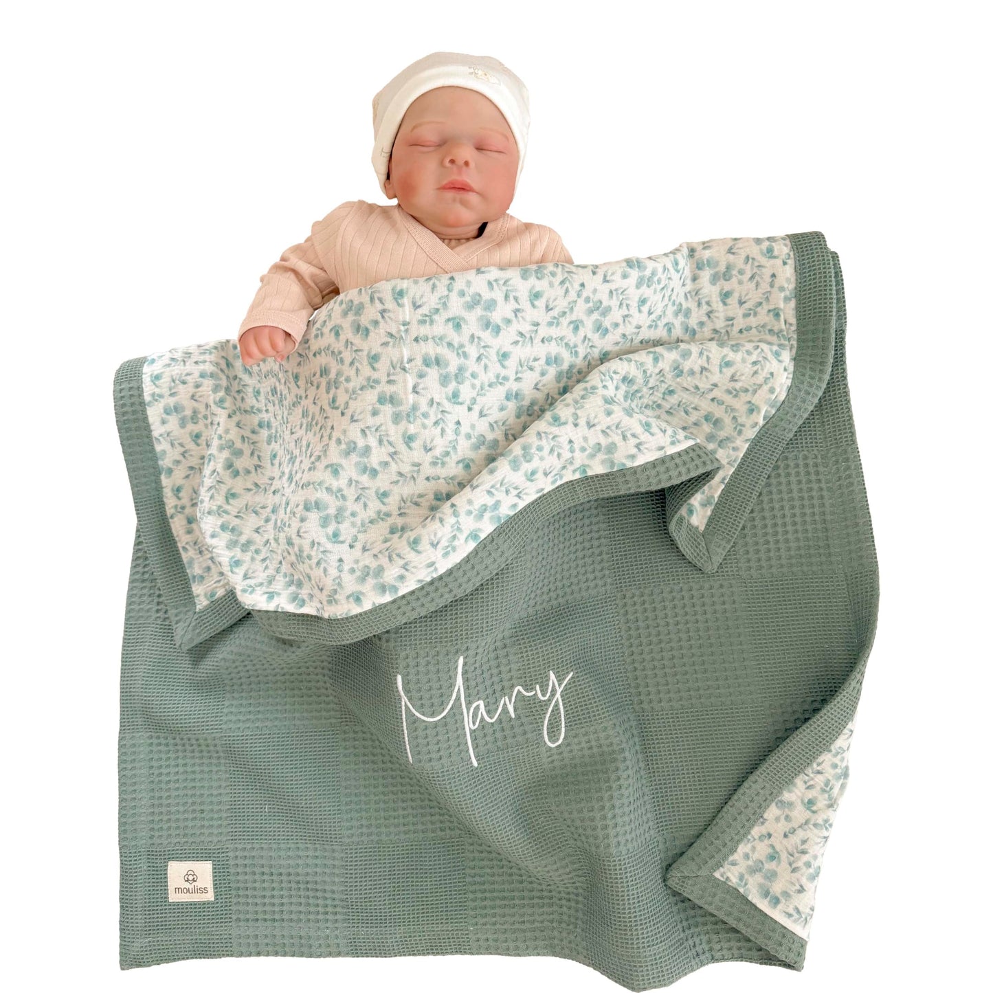 Mouliss Personalized Baby Blanket with Name – Handmade 100% Organic Cotton Newborn Gift | Custom Knit Blanket for Boys, Girls, Kids & Baby Showers