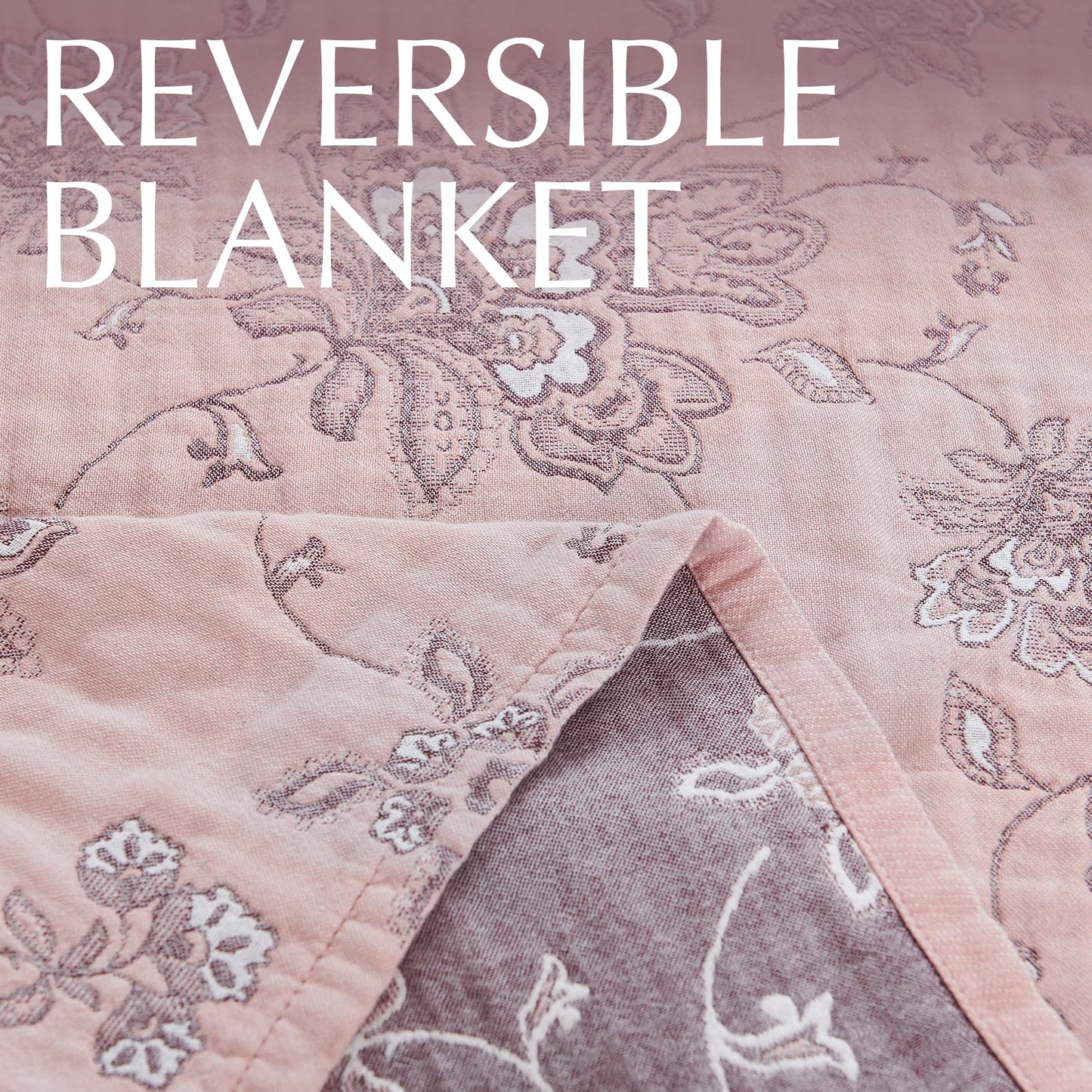 jinchan Boho 100% Cotton Muslin Twin Size 50x60 Inches Blanket Lightweight 4-Layer Quilted Soft Pink Red Floral Throw Blanket Reversible Comfy Flower Breathable All Seasons Couch Bedroom Decor