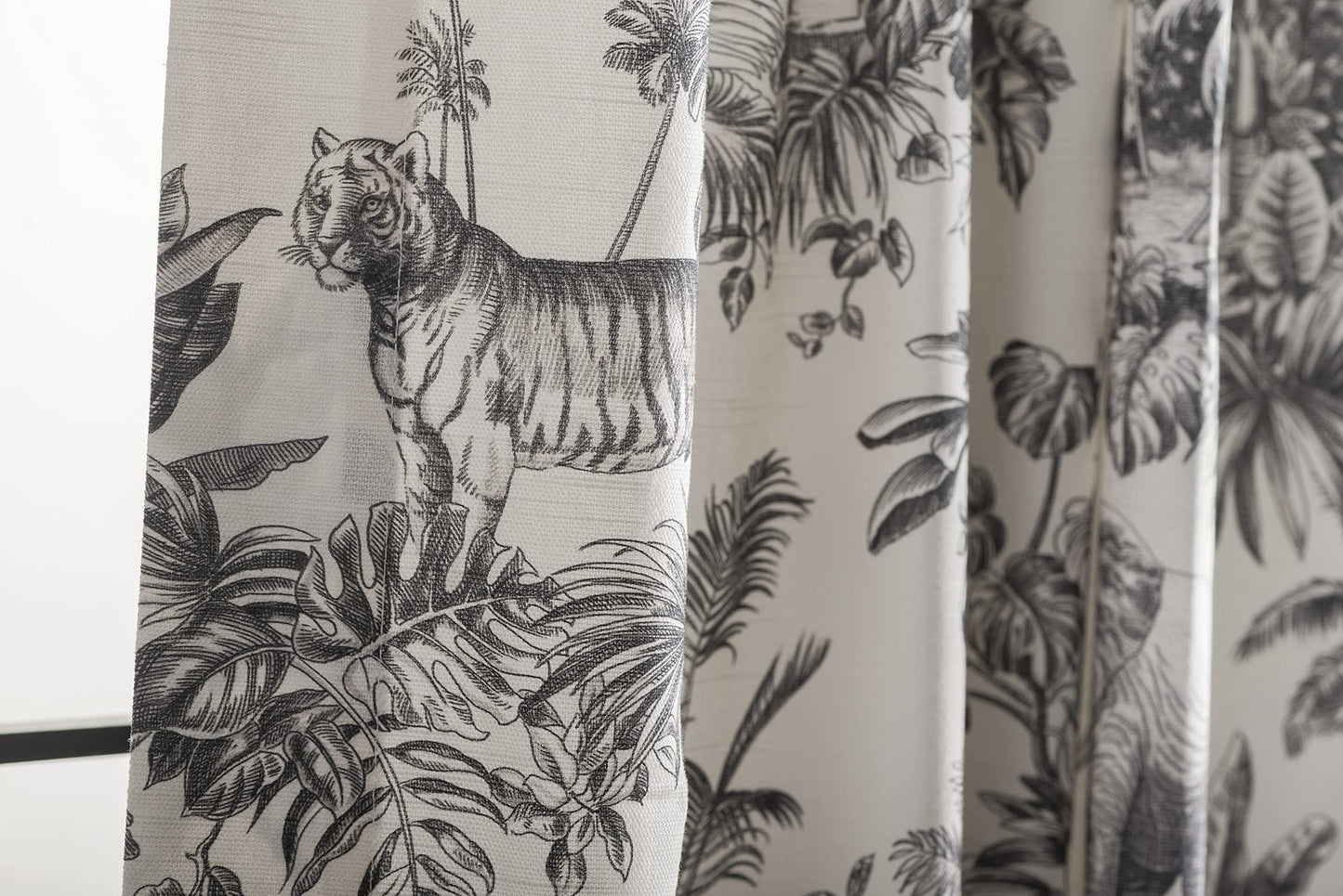 Maison d' Hermine Curtains for Living Room 100% Cotton 96 inch Length One Panel Light Filtering Toile Curtains for Bedroom Windows with Rod and Loop Pockets Drapes (Savana Jouy Black, 50" W x 96" L)