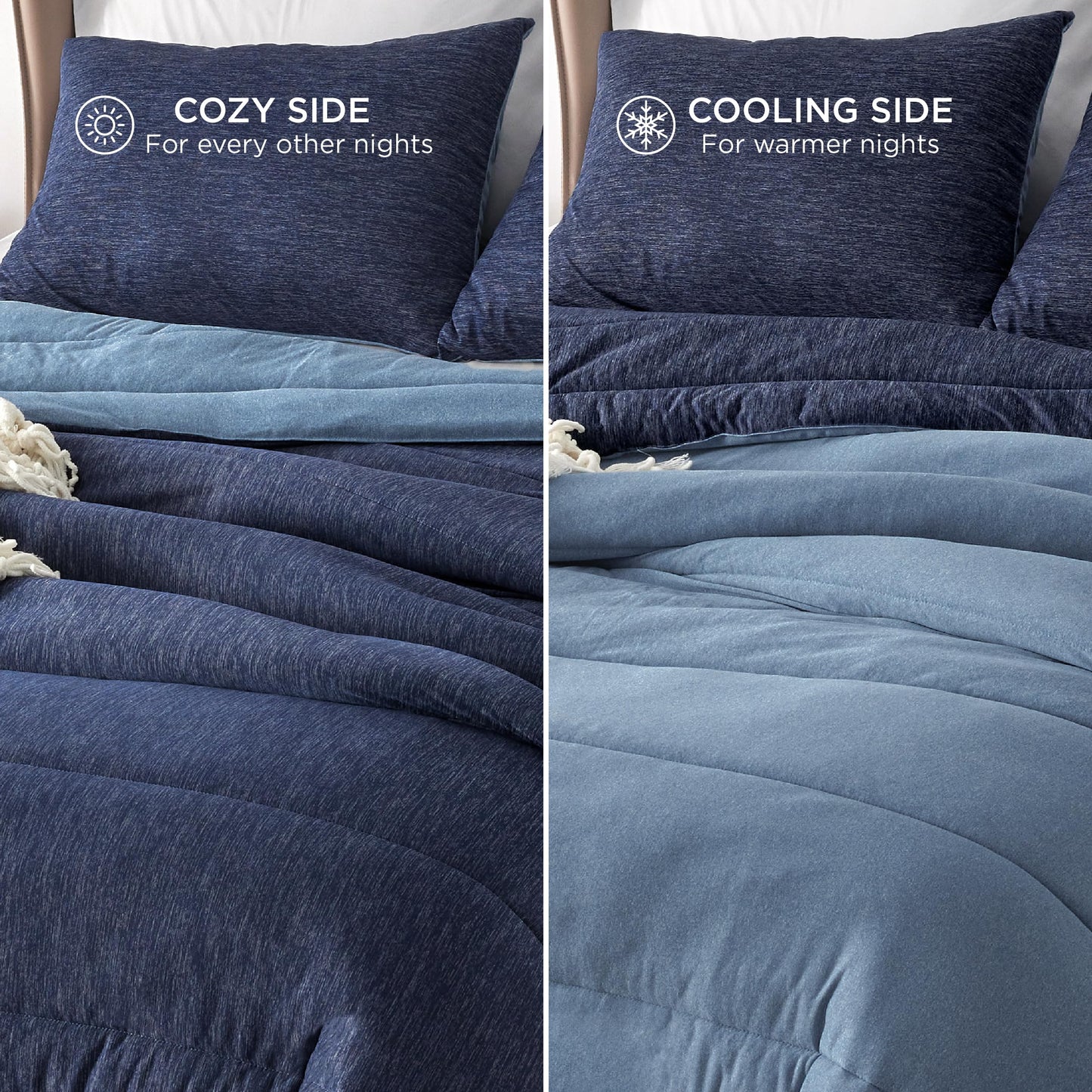 Bedsure Queen Comforter Set - Cooling and Warm Bed Set, Navy Blue Reversible Bedding for All Season, 3 Pieces, 1 Queen Size Comforter (88"x88") and 2 Pillow Cases(20"x26")