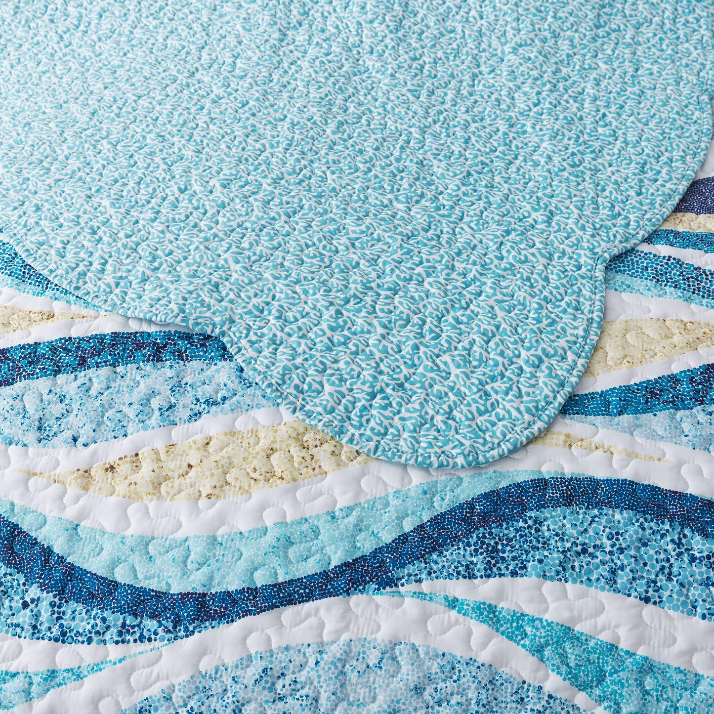 HoneiLife Queen Bedspreads Oversized - 106"x106" Coastal Quilt Sets, Beach Quilt 3-Piece, Nautical Bedspreads Ocean Coverlets, Lightweight Bed Cover, Summer Quilts