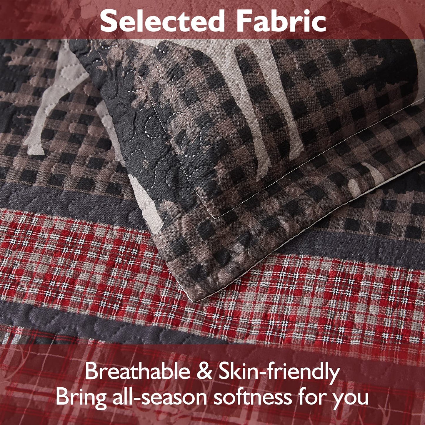 Queen Size Quilt Set Lodge Rustic Quilt Bedding Set Queen Size Bedspread Coverlet Lightweight Reversible Home Quilt Red Black Buffalo Plaid Quilt Bed Spread Country Cabin Forest Moose Bear Bedding