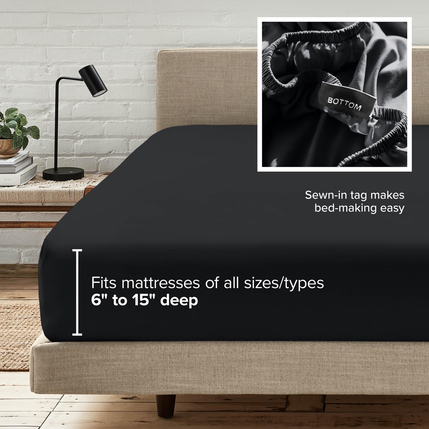 Bare Home Fitted Bottom Sheet Queen - Premium 1800 Ultra-Soft - Ultra-Soft Wrinkle Free - Deep Pocket - Fitted Sheet (Queen, Black)