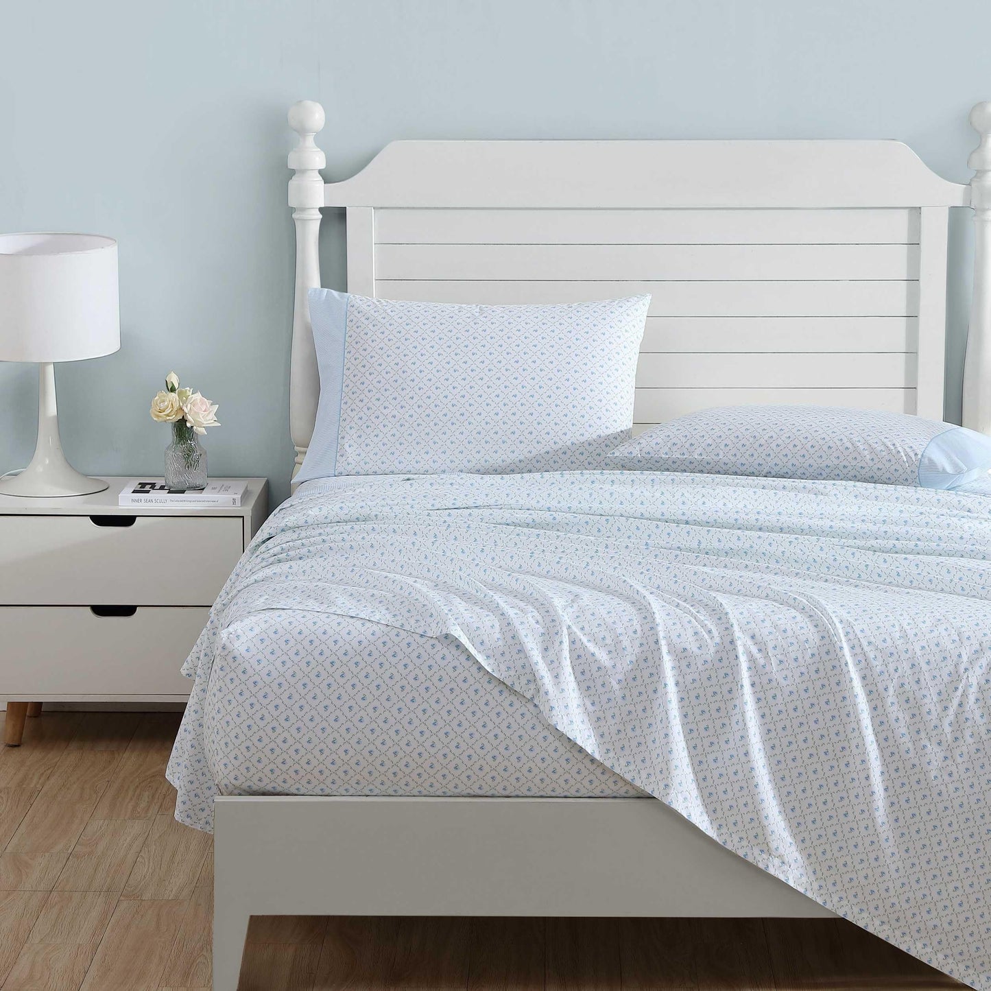 Laura Ashley - Sheet Set, Breathable Percale Cotton Bedding, 200 Thread Count, Deep Pocket, Chic Home Decor (Kate Blue, King)