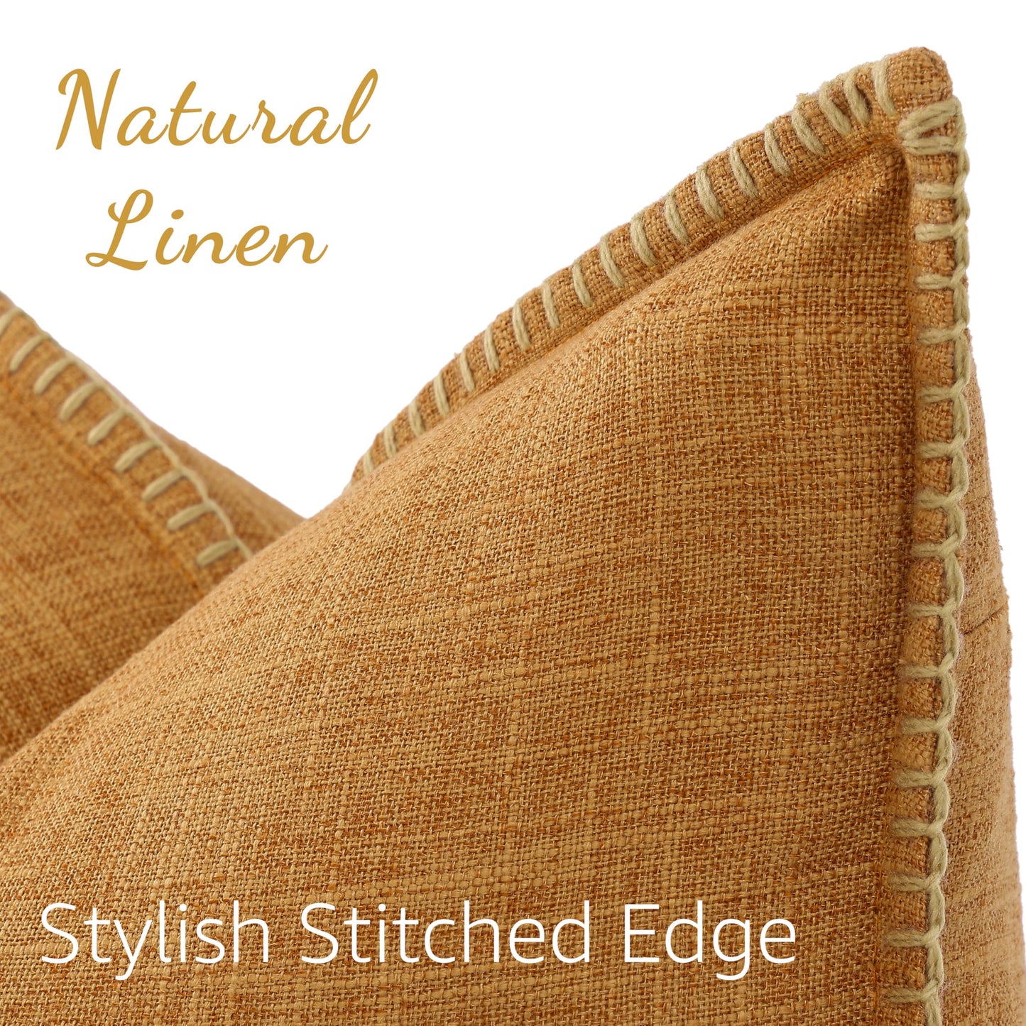 decorUhome Summer Decorative Throw Pillow Covers 22x22 Set of 2 Square Faux Linen Outdoor Neutral Farmhouse Euro Sham Pillow Covers with Stitched Edge for Couch Sofa Living Room, Bronze Gold