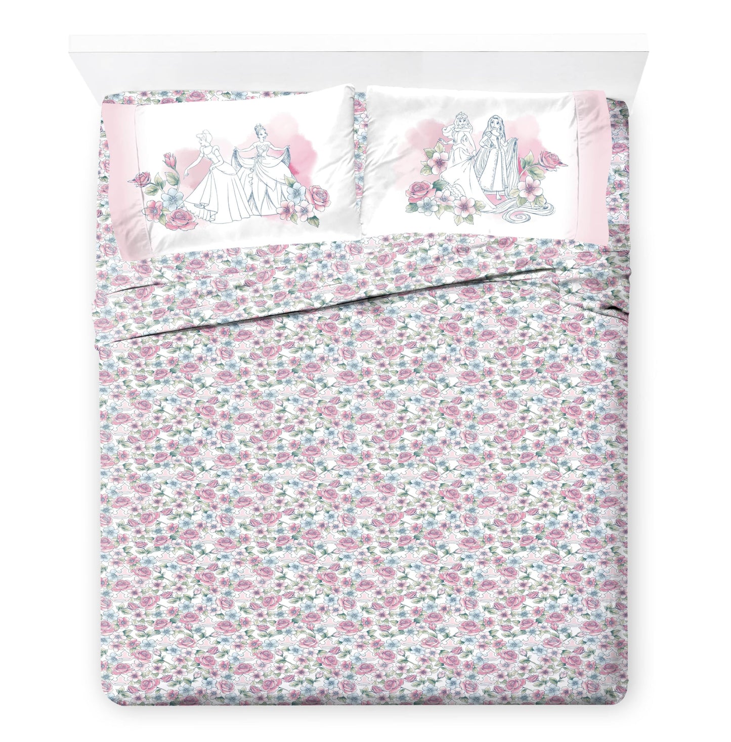Jay Franco Kids Comforter Set Includes Sheets and Pillow Covers - Soft and Cozy Bed Set for Stylish Room Decor, Pink - Disney Princess, 7 Piece Queen Bedding