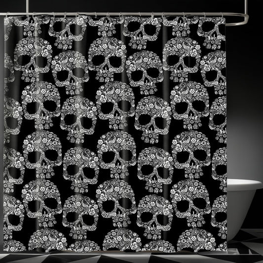 SDIII Sugar Skull Shower Curtain Set 72x72 Inch, Waterproof Microfiber Gothic Shower Curtain Set Skeleton for Victorian Goth Bathroom Decor Halloween
