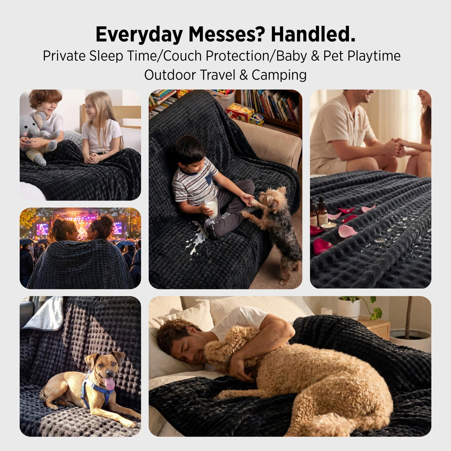 Bedsure GentleSoft Blanket for Couch & Bubble Waterproof Blanket for Couch Throw Black 50x60inch