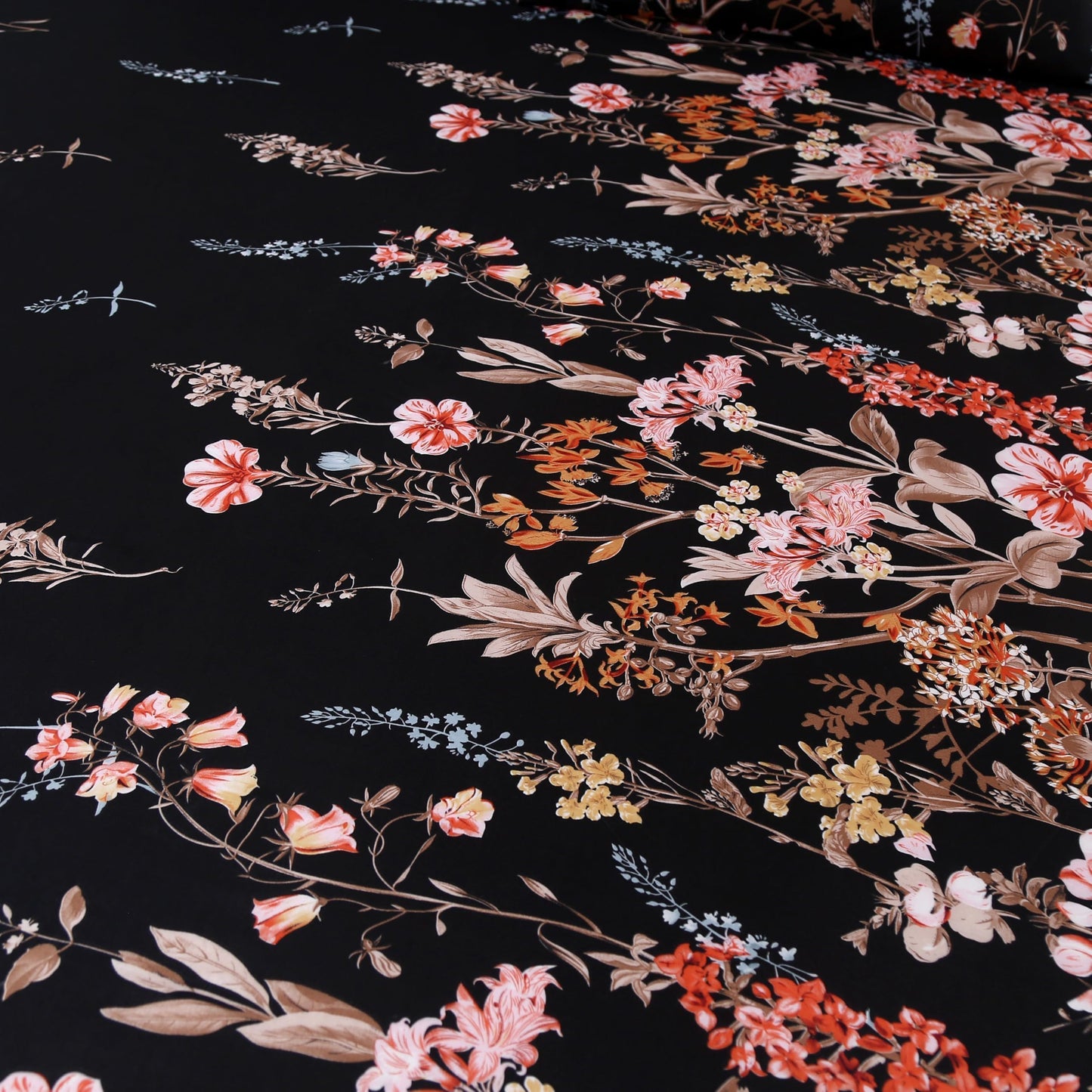 MAG 3pcs Black Floral Full Bed Sheet,Microfiber Flower Boho Fitted Sheets with 1 Fitted Sheet and 2 Pillowcases,14 Inches Deep (Black, Full)