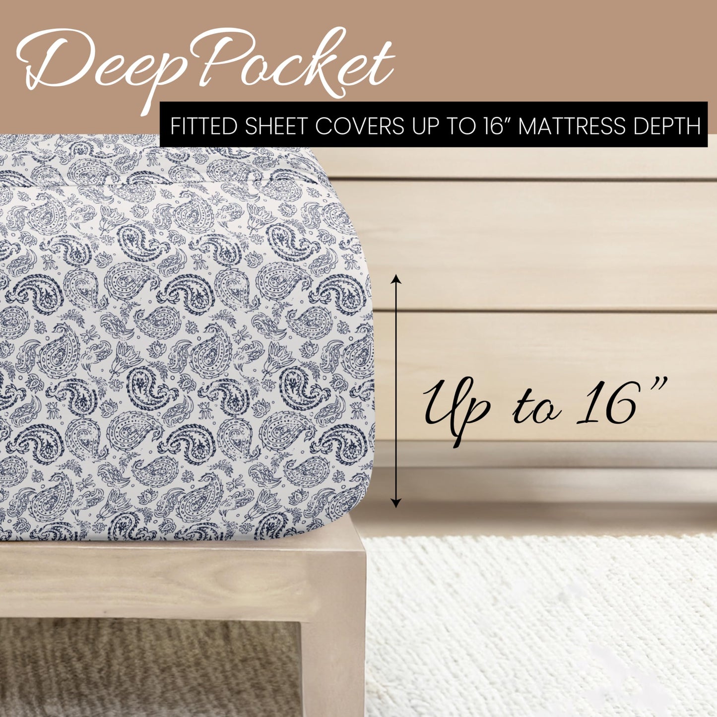 Linen Market Patterned Microfiber King Sheet Set 4 Piece – Oeko-TEX Certified Ultra Soft & Wrinkle-Free - 16" Deep Pocket Sheets - Easy Care King Size - Coarse Paisley Navy