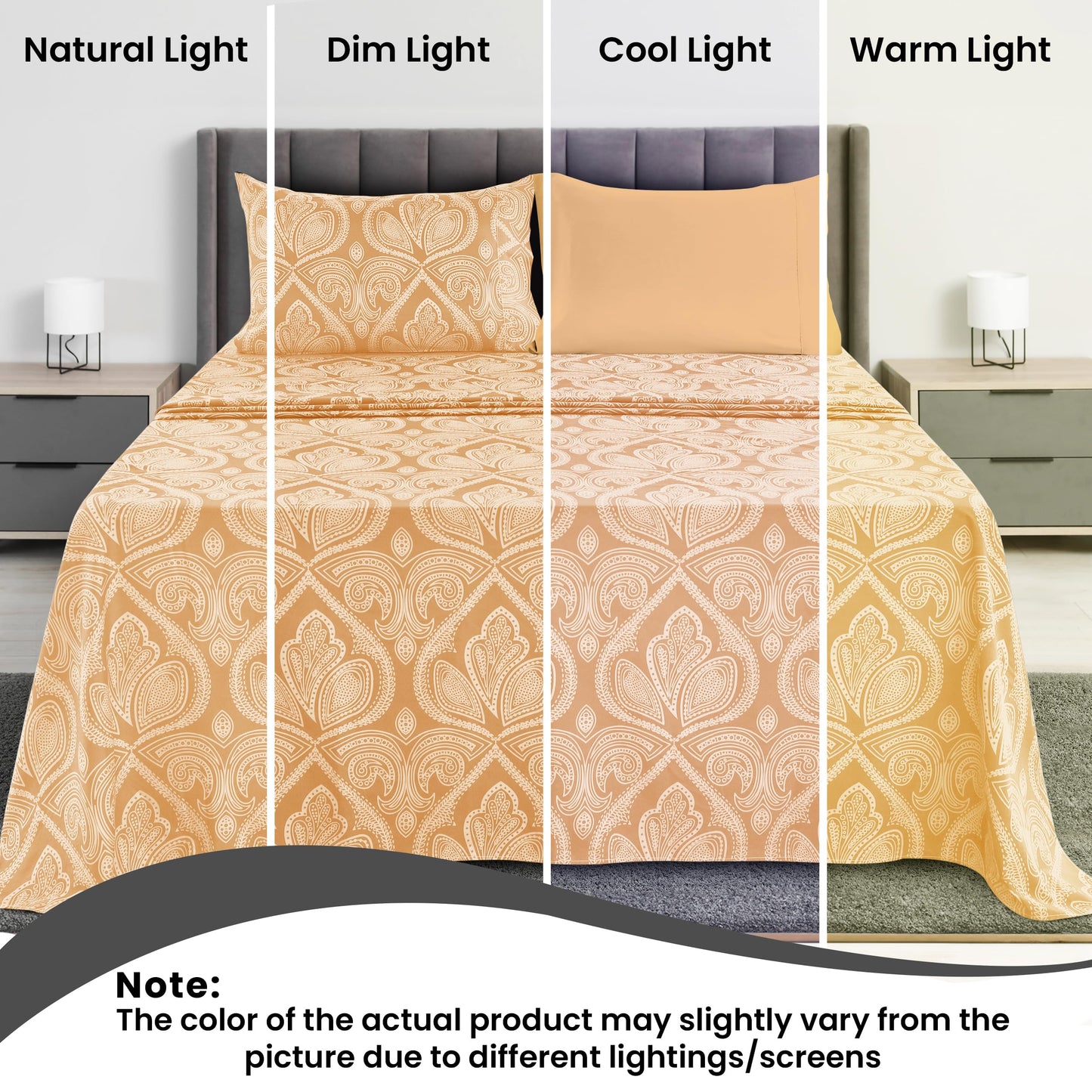 Ultra Soft Wrinkle-Free Microfiber Paisley Twin XL Sheet Set, Cute Floral Pattern Boho Print – 16" Deep Pocket Fitted Sheet, Flat Sheet & 2 Pillowcases, Breathable, OEKO-TEX - Taupe
