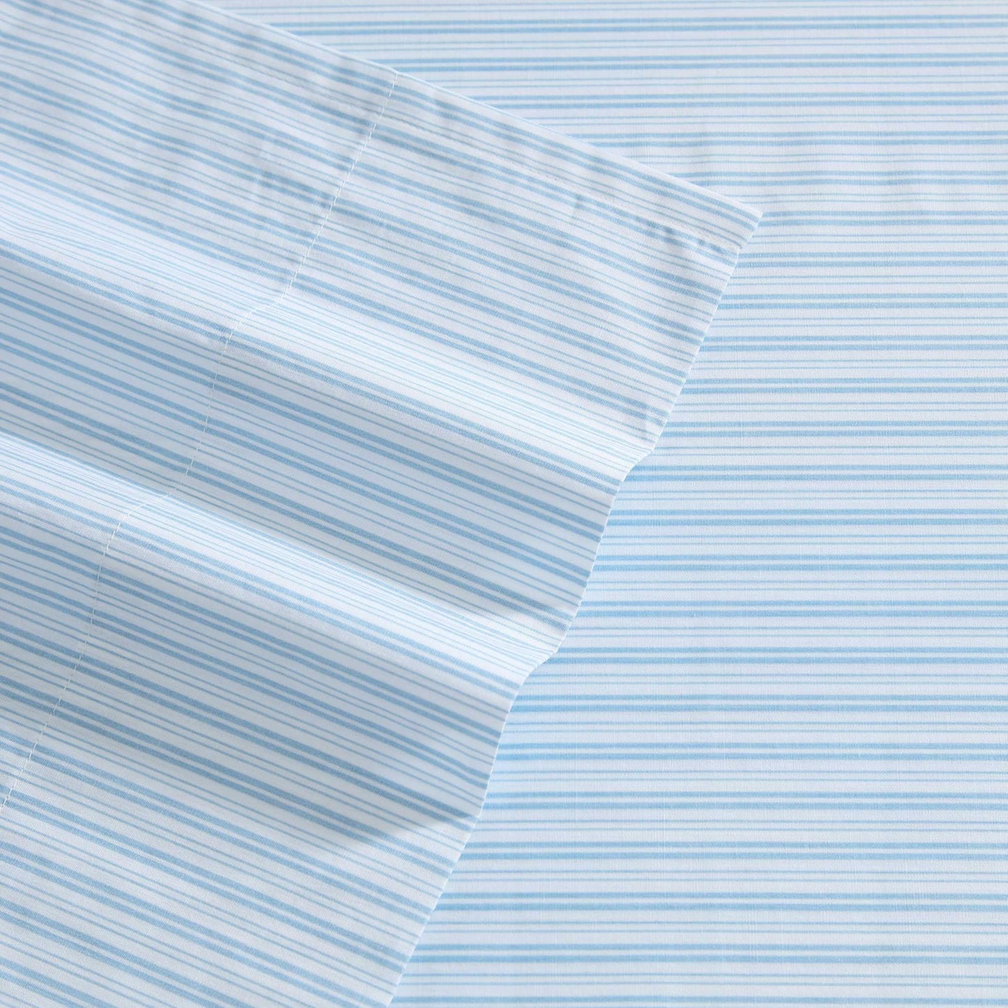 Laura Ashley – Twin Size Sheet Set, Crisp & Lightweight Cotton Percale Bedding with Fitted Sheet and Pillowcase, Striped Room Decor, Deep Pocket, College Dorm Room Essentials (Bedford Skinny Blue)