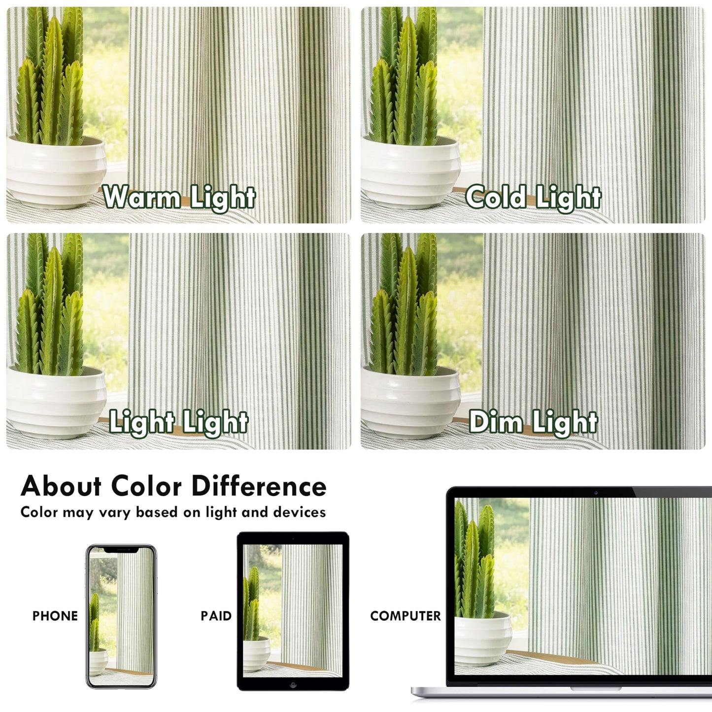 DriftAway 100% Blackout Linen Ticking Striped Curtains Double Layer Farmhouse Drapes 84 Inches Long for Living Room Bedroom Yarn Dyed Woven Thermal Insulated Rod Pocket Back Tab 2 Panels Loden Green