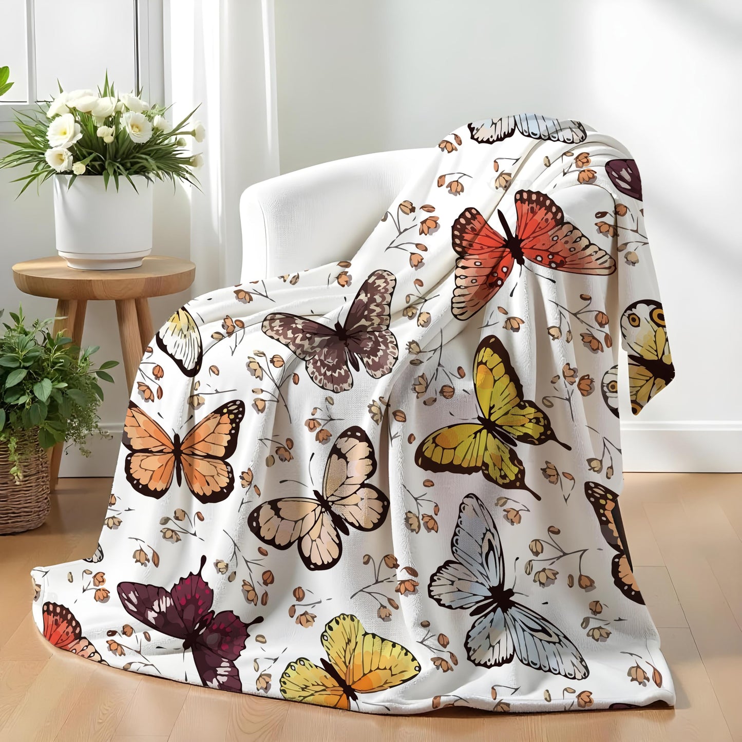 Butterfly - Themed Soft Flannel Blanket Lightweight Decor for Home, Great Gift for All Seasons for Women, Girls, and Lovers of Butterflies (50"x60")