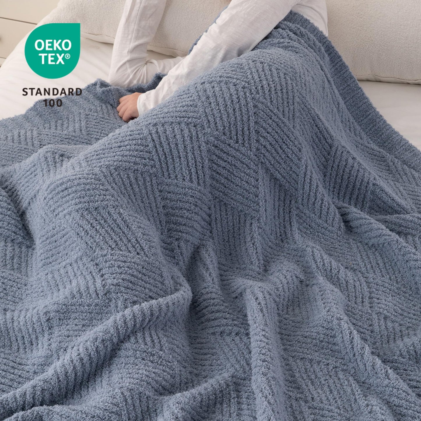 Battilo Dusty Blue Throw Blanket for Couch, Soft Chenille Diamond Knit, Lightweight Cozy Decorative Blanket for Sofa Bed, 50"x60"