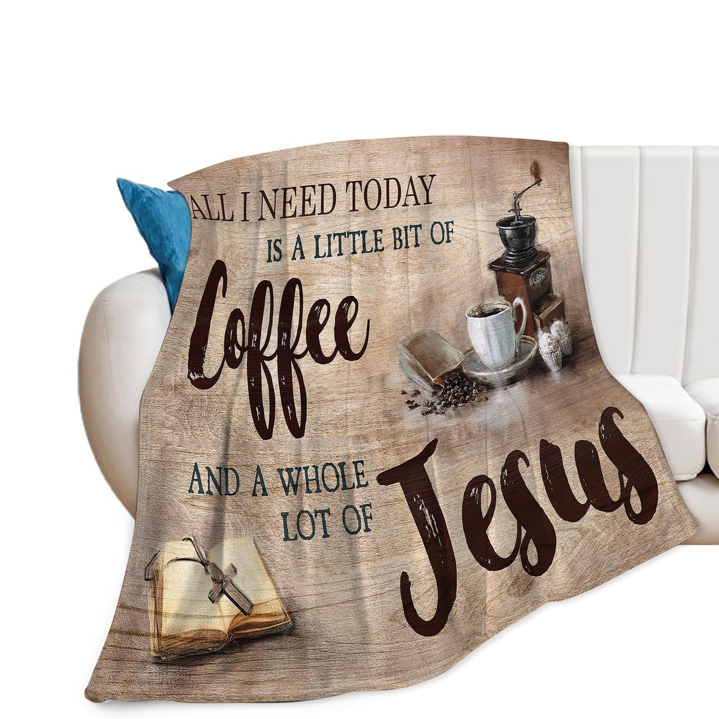 Christian Jesus Coffee Throw Blanket - Soft Warm Cozy Fleece for Women, Men, Kids & Adults - 50"x40"