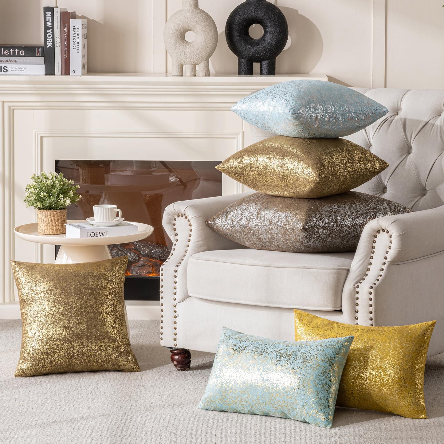JELLYMONI Sparkling Decorative Pillow Covers Set of 2, Gold Glitter Throw Pillows Cover 20 x 20 Inch for Living Room Bed Sofa Couch, Morden Home Luxury Decor(20x20in,Gold Brown)