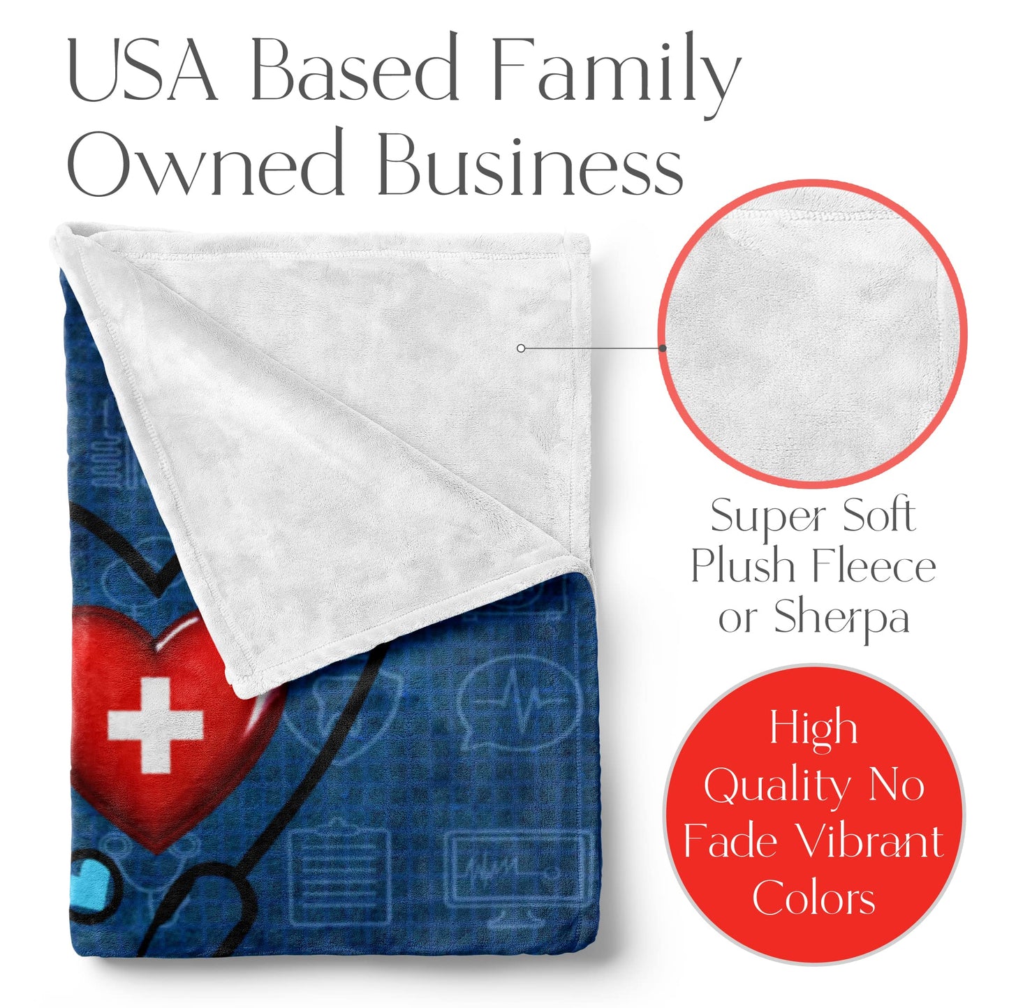 Customized Nurse Blanket - Ships Next Day, Printed in USA - Soft Fleece or Sherpa Blanket - Personalized Throw, Nurse Appreciation