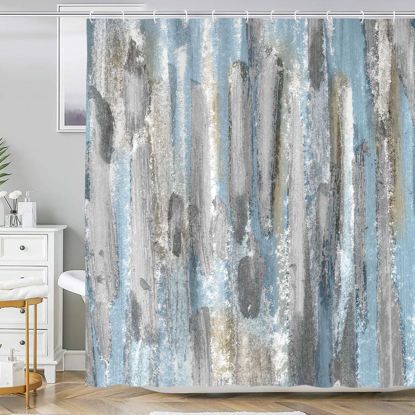 Emwnodti Abstract Shower Curtain, Blue Grey Brown Watercolor Oil Painting Modern Aesthetic Home Bath Curtain, Durable Waterproof Shower Curtain Set with Hooks, 72 x 72 inch
