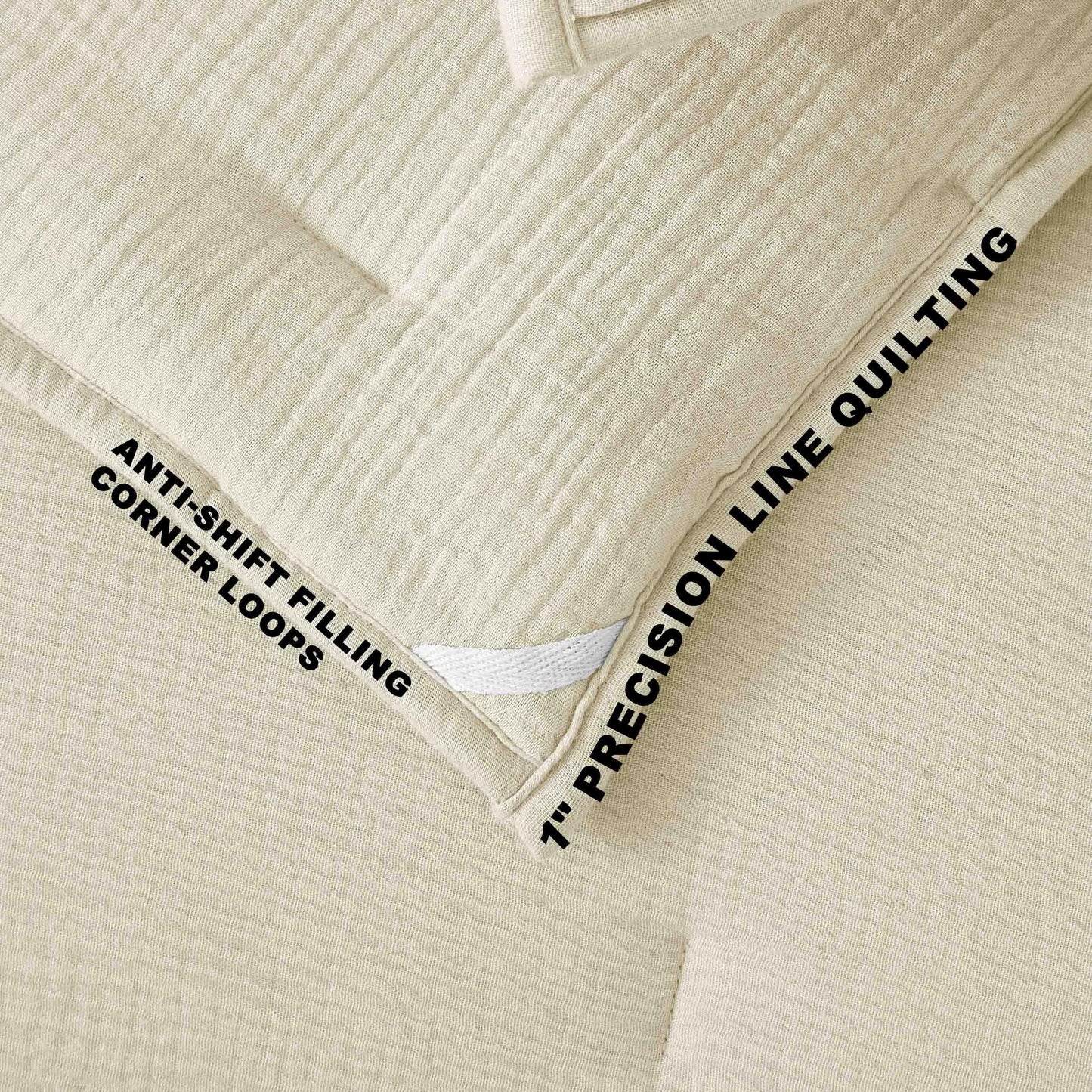 COZYXWORLD Pre-Washed 100% Cotton Muslin Gauze Comforter Set, 3 Piece Full/Queen Quilt Set, Duvet Insert with Corner Loops, 1" Line Quilted, Ivory