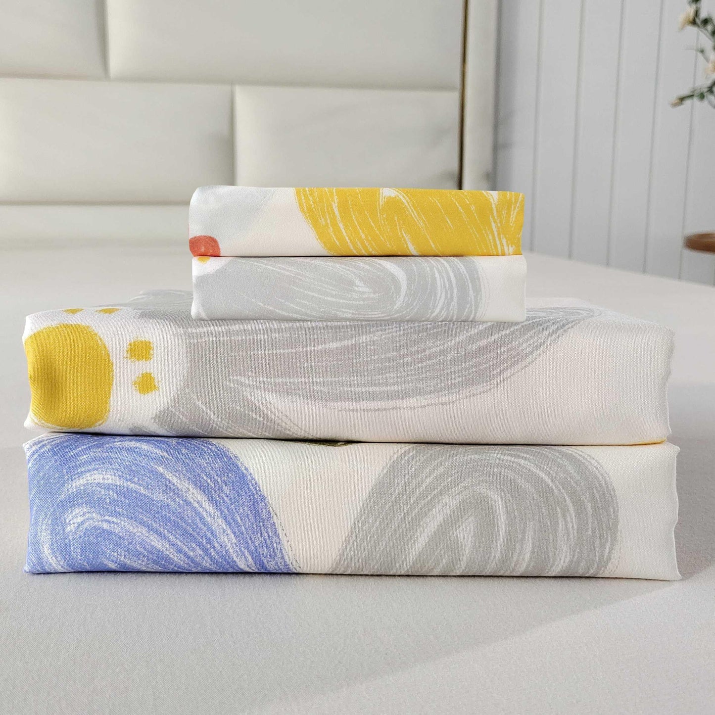 SDIII 4 Pieces Yellow Floral Twin Bed Sheet Set, Soft Microfiber Twin Sheets Flower Printed Deep Pocket, Floral Cozy Bedroom Decor All Season