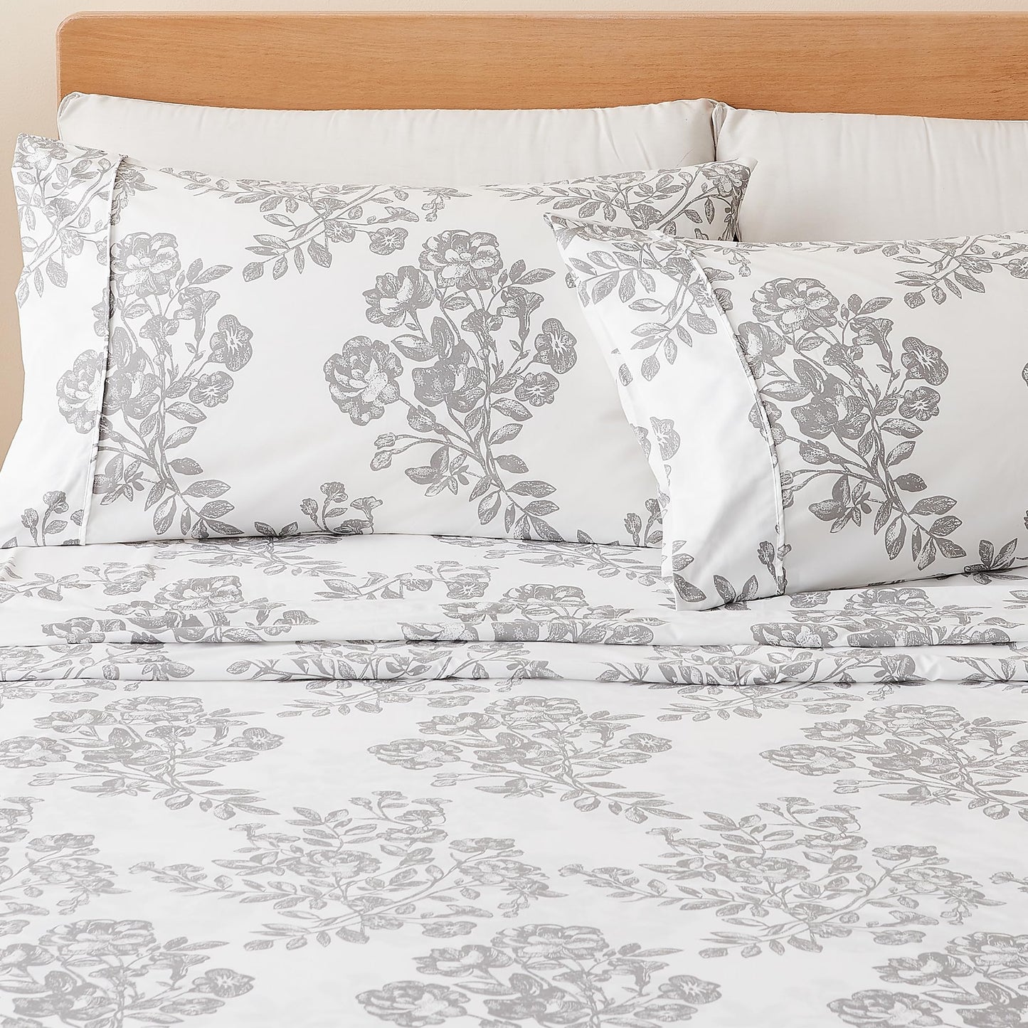 3-Piece Twin Printed Microfiber Sheet Set - Ultra-Soft, Brushed Bedding Sheets & Pillowcases - Wrinkle & Fade Resistant, All-Season Bed Sheets for Bed (Toile - Grey)