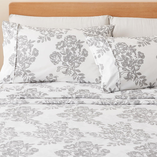 3-Piece Twin Printed Microfiber Sheet Set - Ultra-Soft, Brushed Bedding Sheets & Pillowcases - Wrinkle & Fade Resistant, All-Season Bed Sheets for Bed (Toile - Grey)