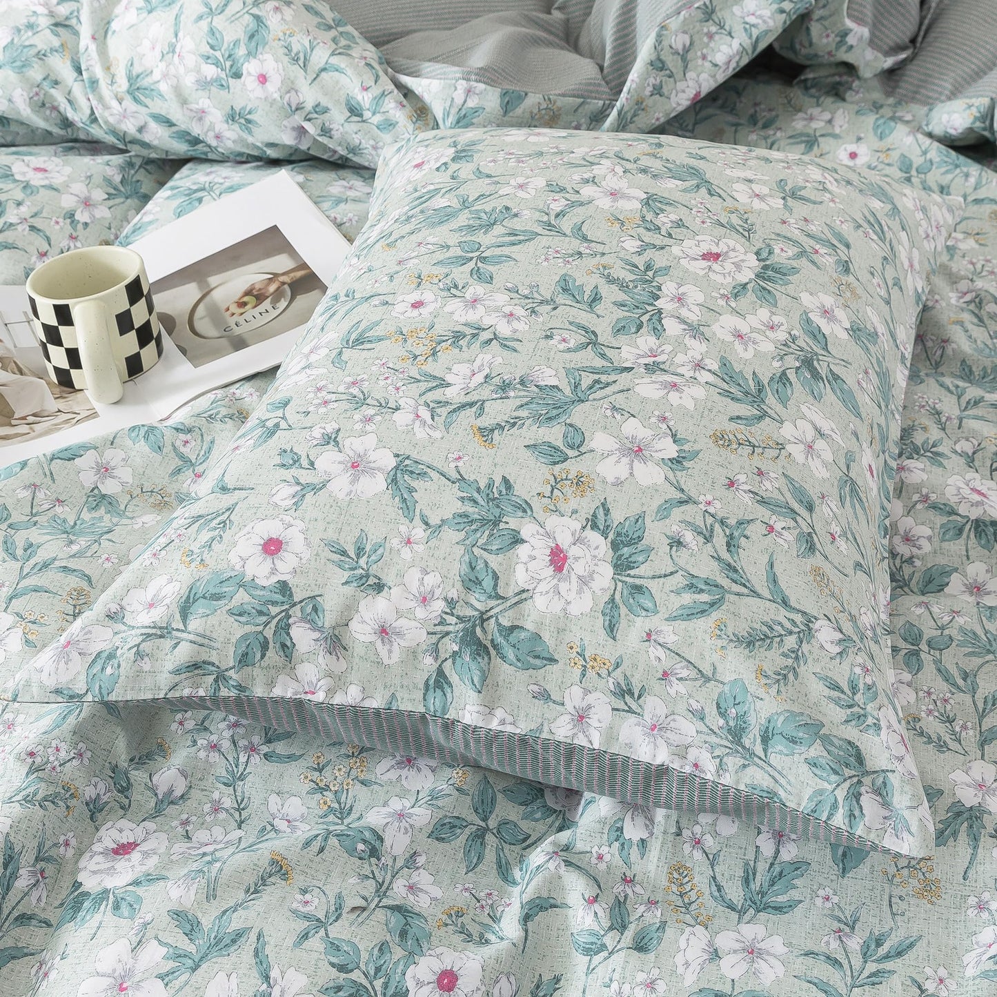 HoneiLife Botanical Duvet Cover King - 100% Cotton Comforter Cover 3-PC, Floral Bedlinen Set with Zipper Closure & Corner Ties, Wildflower Comforter Cover Sets, Greenery