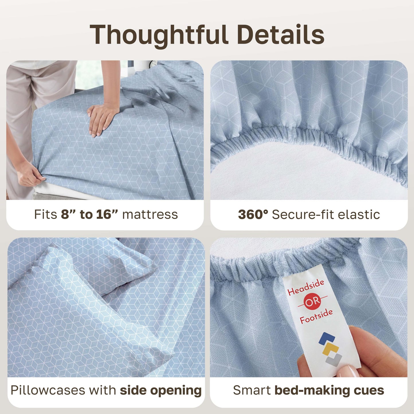 California Design Den Queen Size Sheet Set - 100% Cotton, 600 Thread Count, Deep Pocket Queen Sheets, Premium-Feel Bedding with Sateen Weave - Print - Geo Urban