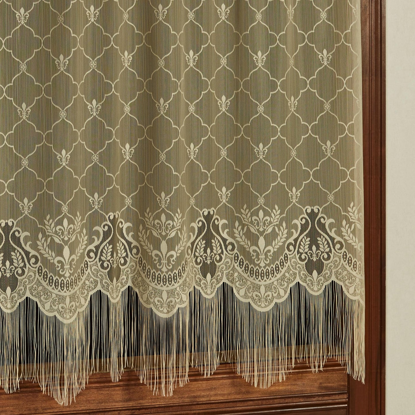Touch of Class Victorian Fleur de Lis Lace Window Treatment Curtain Panel - Polyester - Antique Gold - European Style Panel for Bedroom Windows
