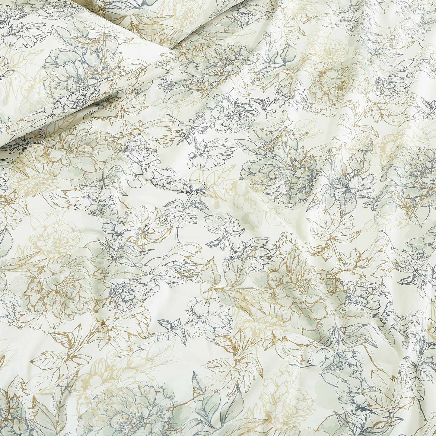Chezmoi Collection Clematis 4-Piece Tranquil Floral Bed Sheet Set - Soft Green Gray Floral Printed Microfiber 14-Inches Deep Pocket Sheets & Pillowcases Set, California King
