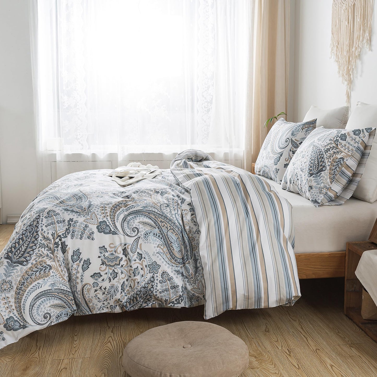 HoneiLife King Size Duvet Cover - 3pcs Paisley Comforter Cover, Soft & Breathable Floral Bedding Duvet Cover Sets with Zipper Closure & Corner Ties, Wildflower Comforter Cover Sets All Season Use