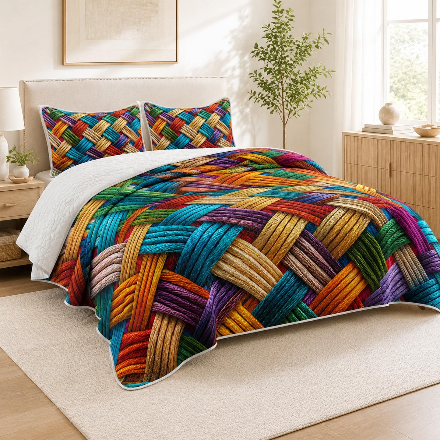 AILONEN 3-Piece Colorful Soft Quilt Set Queen Size, Gradient Abstract Art Boho Quilted Bedspread Coverlet,All Season Quilt,2 Pillowcases
