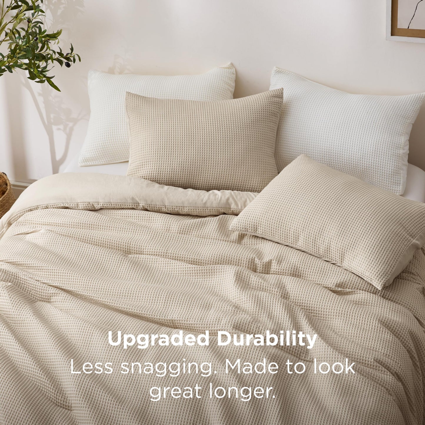 Bedsure Queen Bedding Comforter Set Beige, Waffle Breathable Bedding Set, All Season Comforter with 3 Pieces, 1 Waffle Weave Comforter (90"x90") and 2 Pillowcases (20"x26")