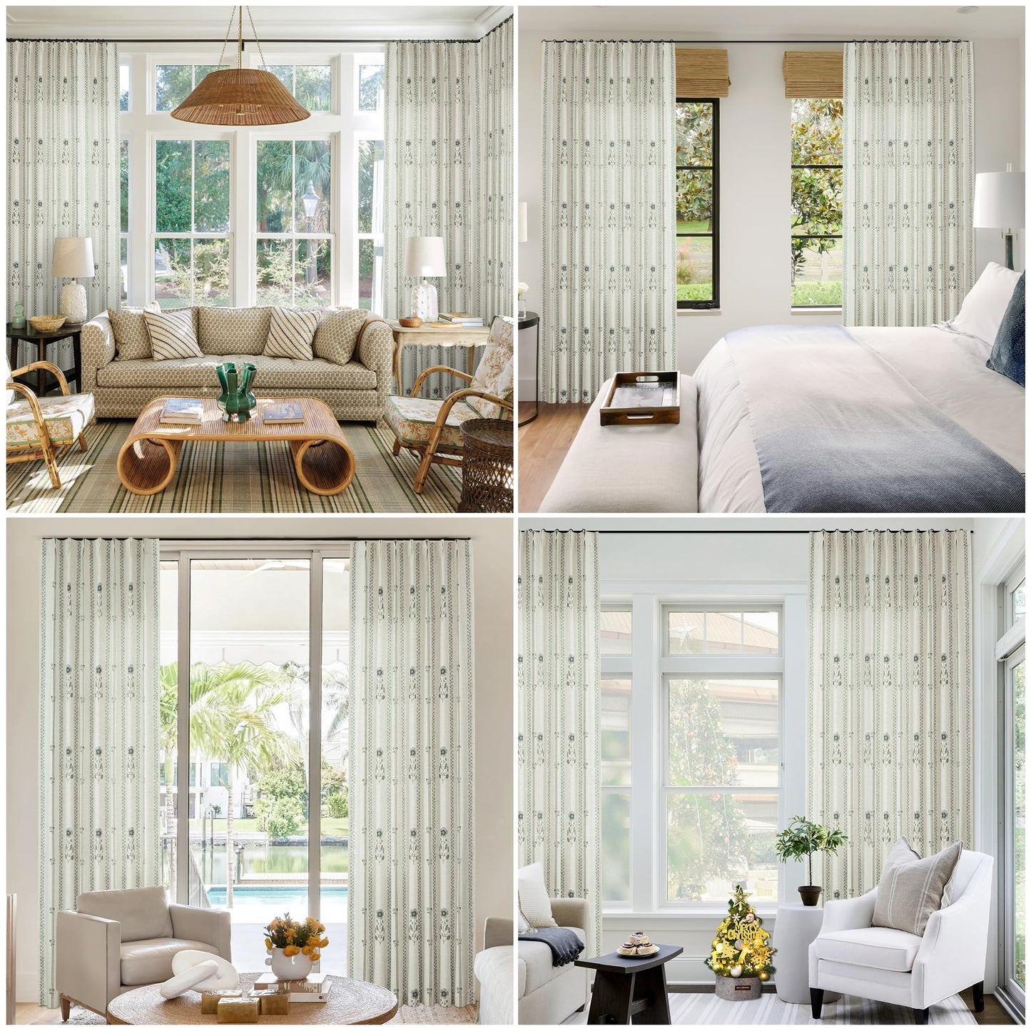 Pinch Pleated Curtains Luxury Light Filtering Floral Curtains for Living Room Bedroom Dining Room - 95 Inches Linen Drapes Farmhouse Window Curtains with Hooks - 2 Panels Set, 40" W x 95" L