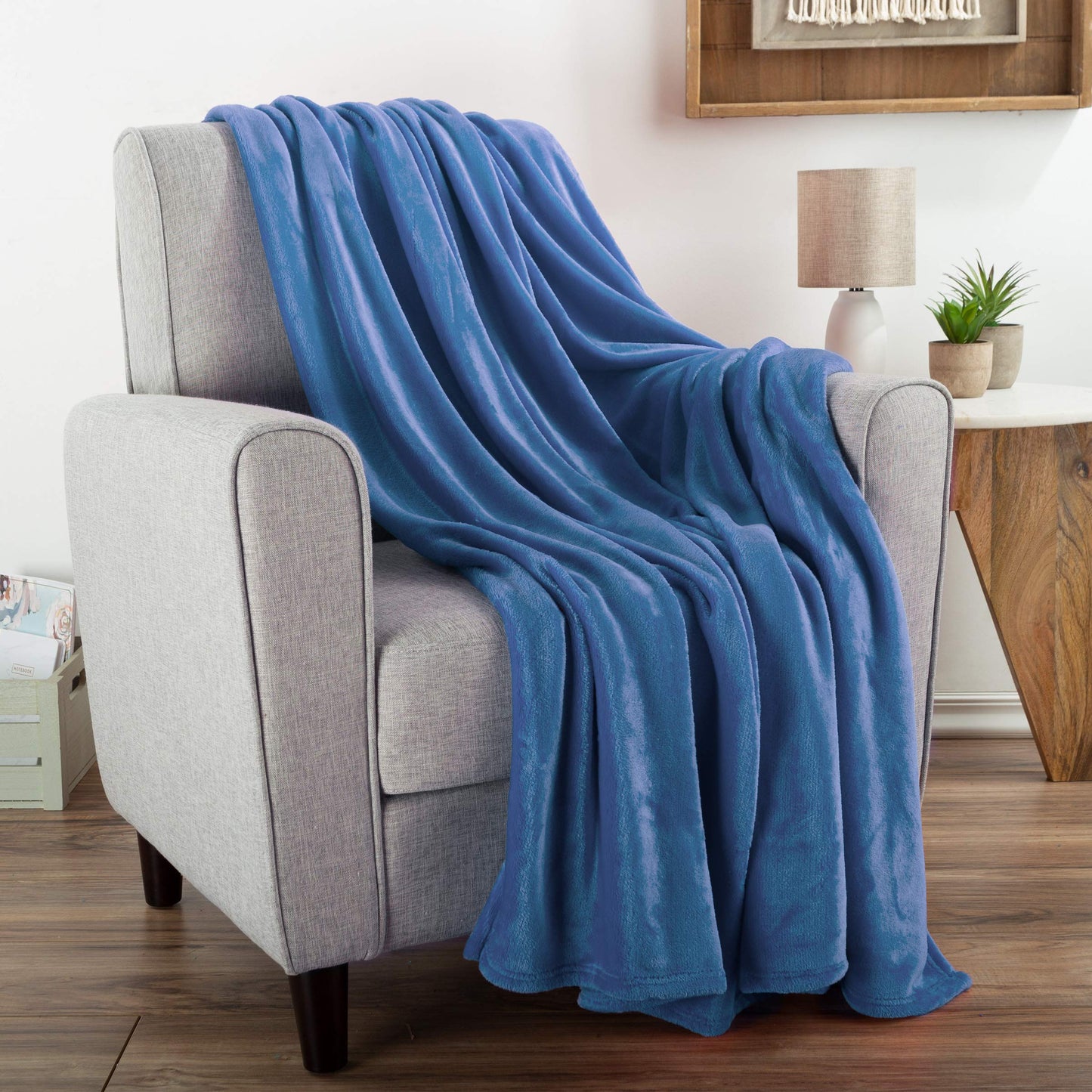 Flannel Fleece Blanket - 60x70 Oversized, Soft, and Plush Microfiber Throw - Lightweight Decor for Beds, Sofas, and Chairs by Lavish Home (Blue)