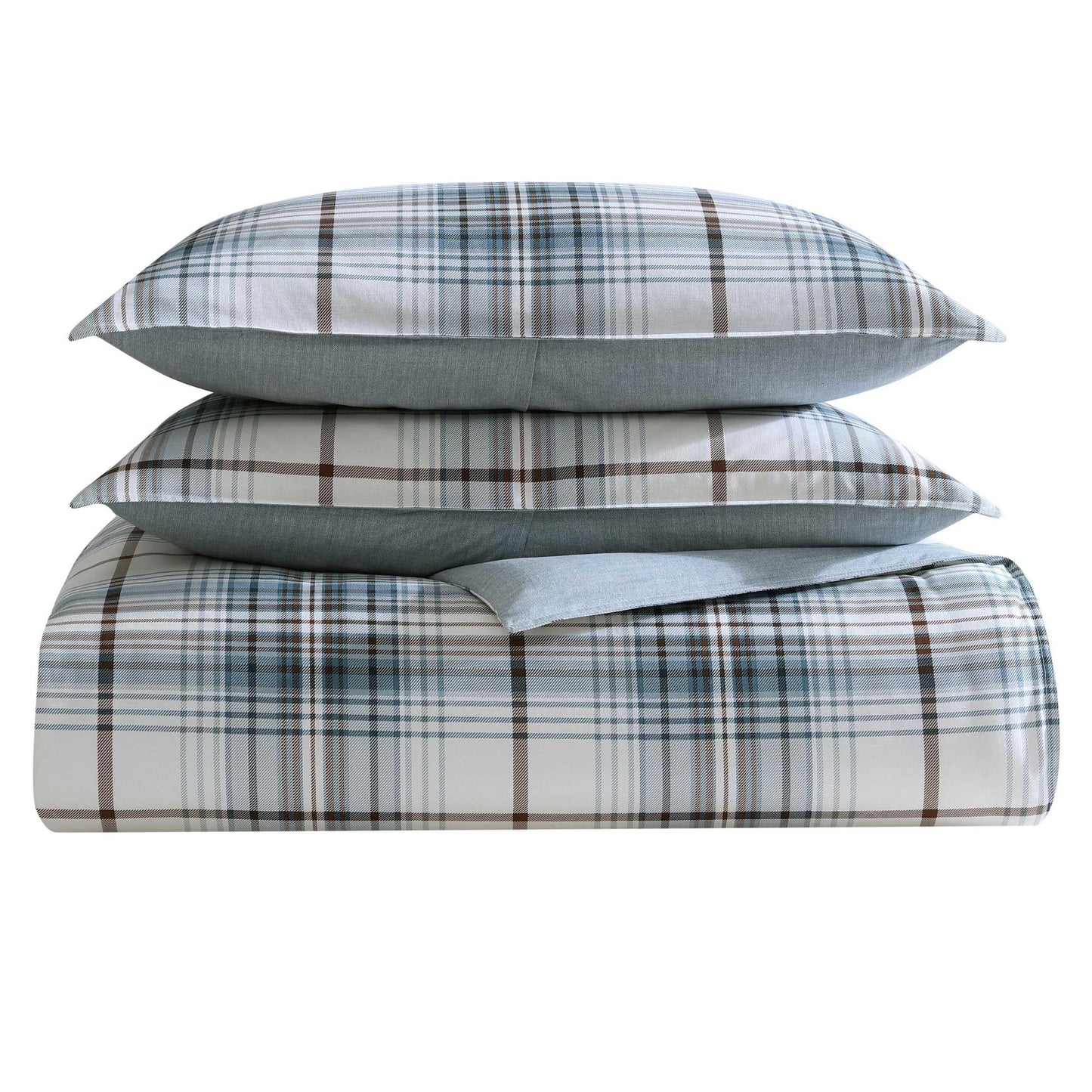 Eddie Bauer - Queen Comforter Set, Crisp & Tailored Cotton Percale Reversible Bedding, Lightweight 3 Piece Bed Set with Matching Pillowcases (Alder Blue/Grey)