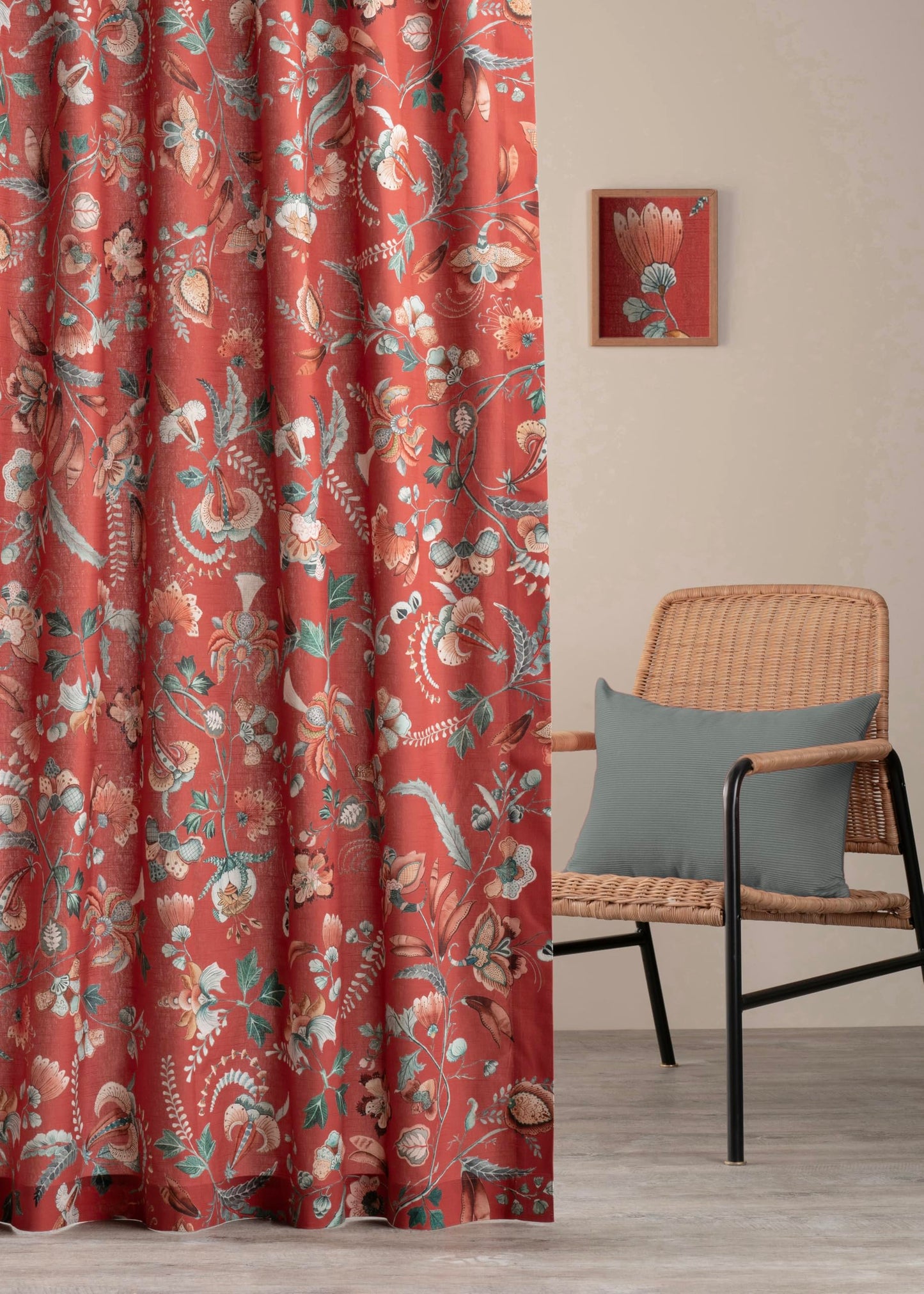 Maison d' Hermine Curtains for Living Room 100% Cotton 96 inch Length One Panel Light Filtering Curtains for Windows with Rod and Loop Pockets Spring Summer (Dalida - Terracotta, 50" W x 96" L)
